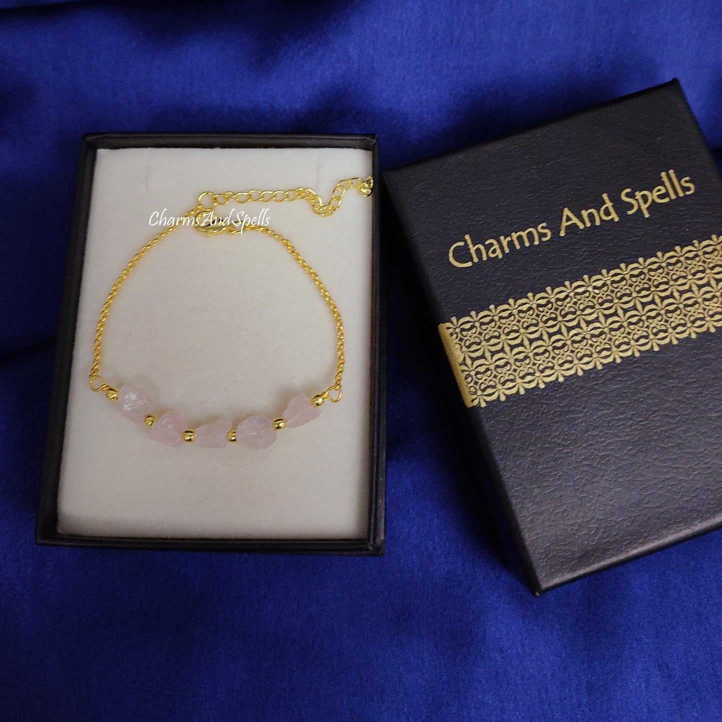 Natural Rough Rose Quartz Bracelet | Raw Nugget Adjustable Gemstone Boho Jewelry