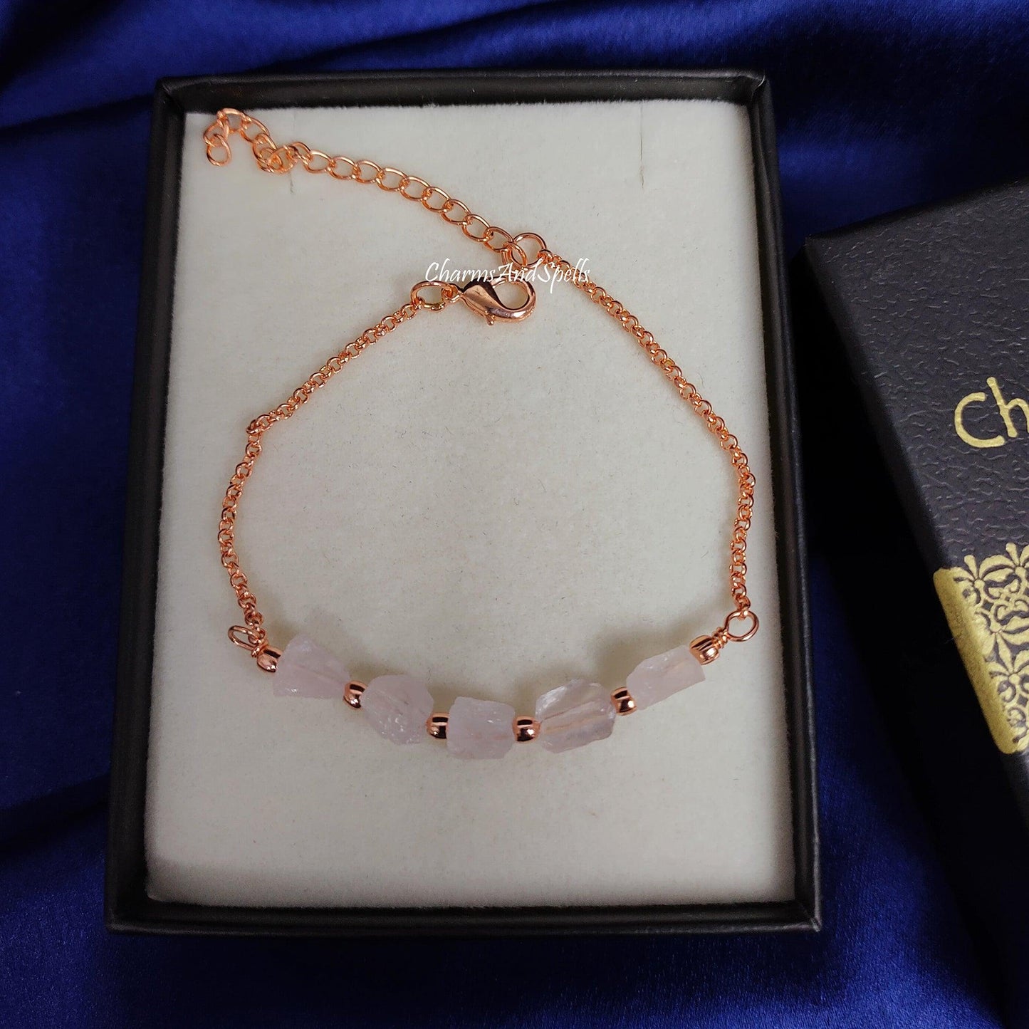 Natural Rough Rose Quartz Bracelet | Raw Nugget Adjustable Gemstone Boho Jewelry