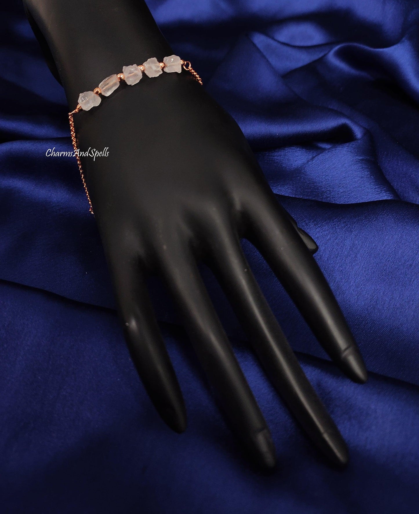 Natural Rough Rose Quartz Bracelet | Raw Nugget Adjustable Gemstone Boho Jewelry