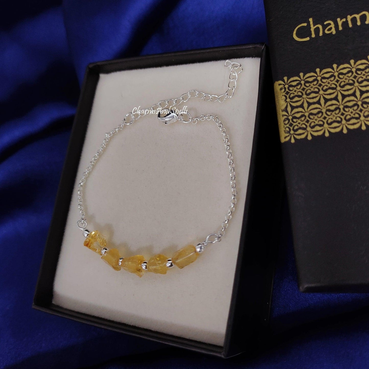 Natural Raw Citrine Bracelet | Rough Crystal Birthstone Adjustable Handmade