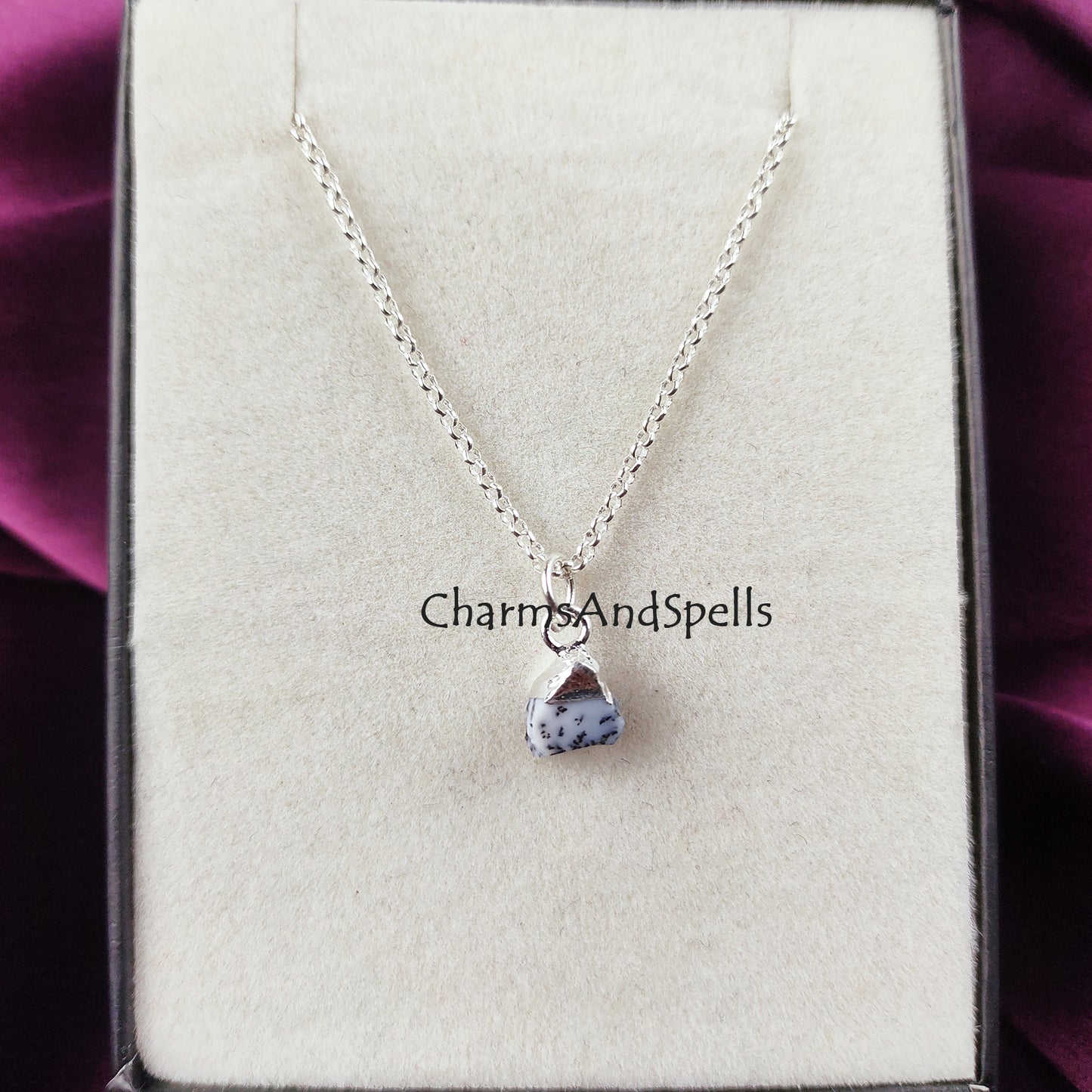 Raw Dendrite Opal Necklace | Minimalist Gemstone Pendant Rose Gold Layering Jewelry