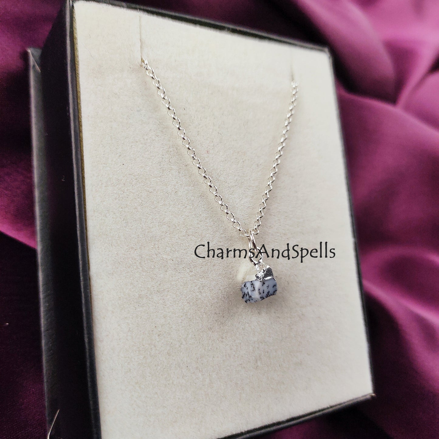 Raw Dendrite Opal Necklace | Minimalist Gemstone Pendant Rose Gold Layering Jewelry