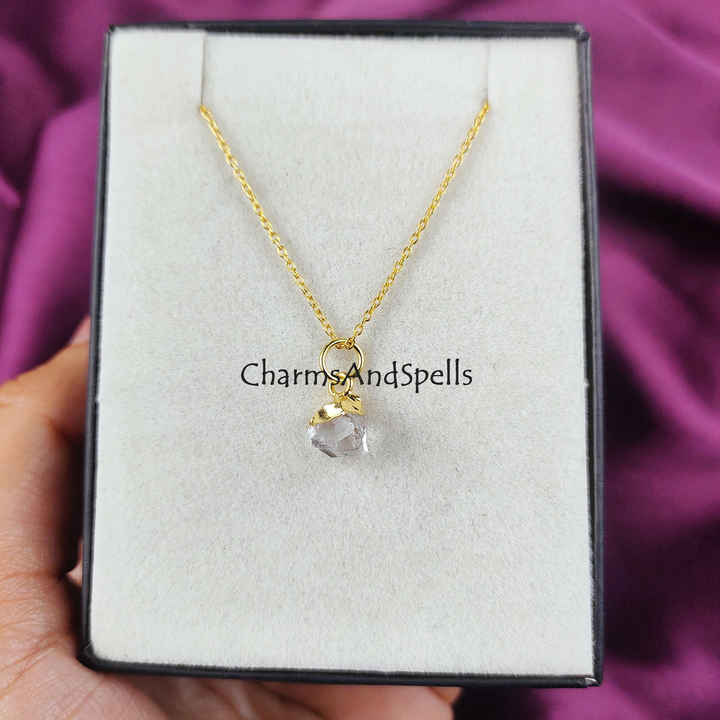 Raw Crystal Quartz Necklace | Electroplated  Minimalist Charm Jewelry