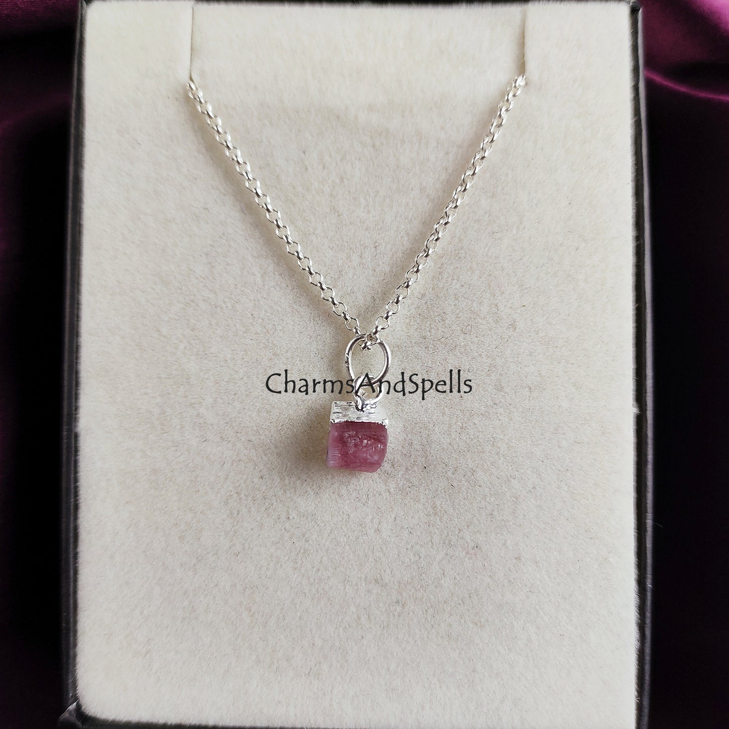 Raw Pink Tourmaline Necklace | Natural Crystal Necklace Rose Gold October Birthstone