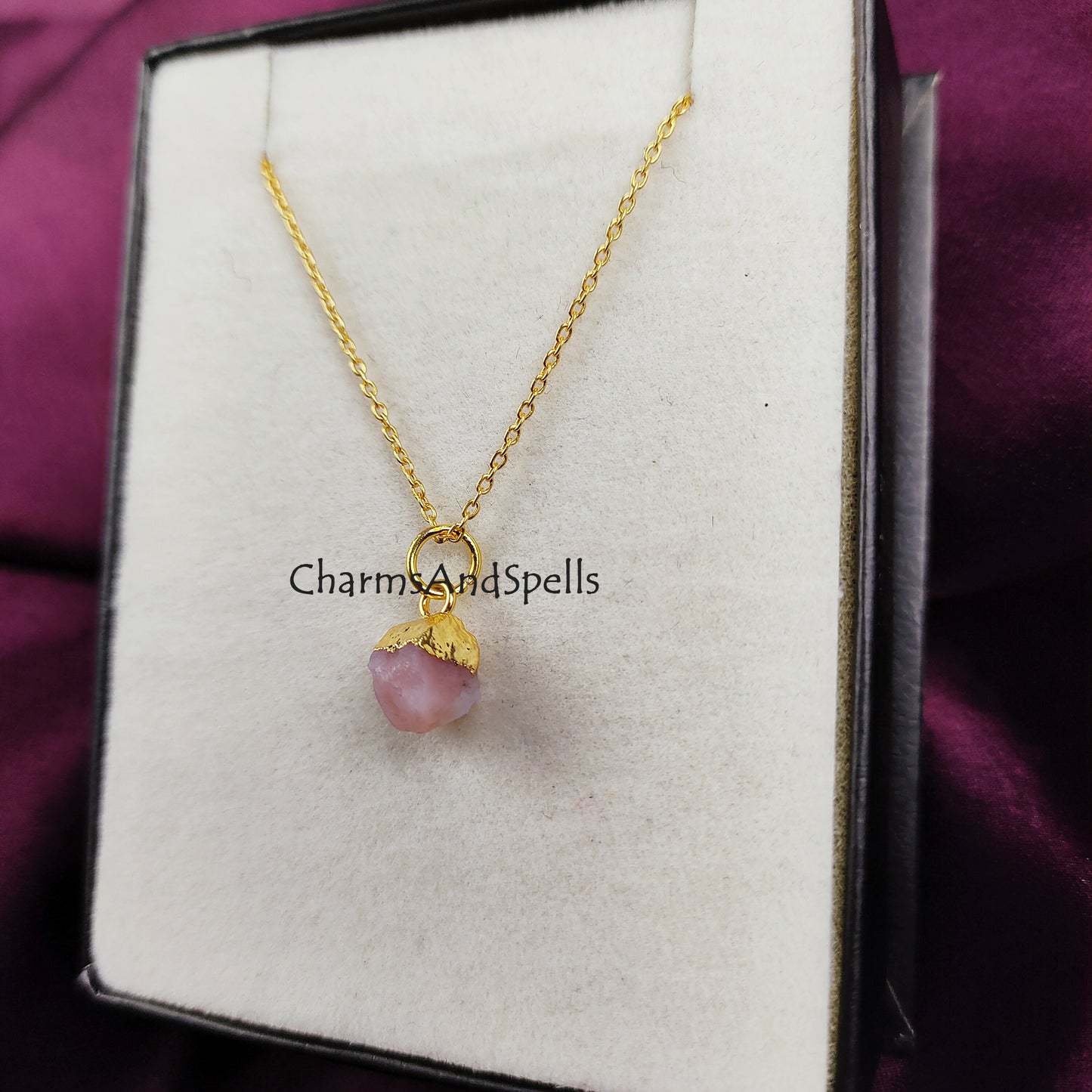 Raw Pink Opal Necklace | Natural Gemstone Pendant October Birthstone Jewelry