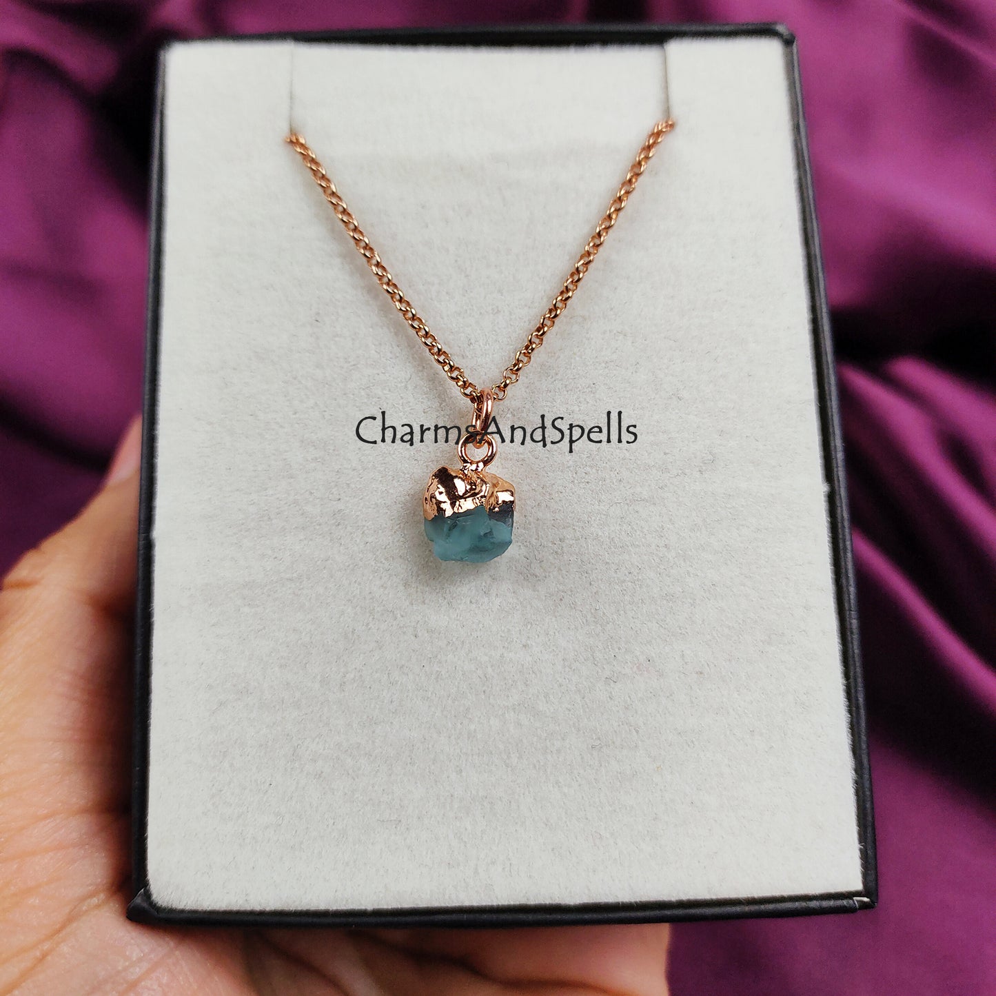 Raw Neon Apatite Necklace | Natural Gemstone Pendant Yellow Gold Jewelry