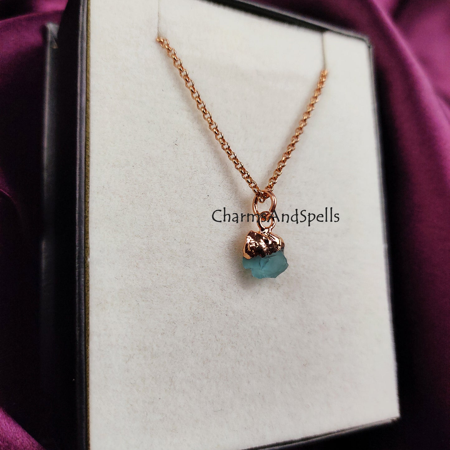 Raw Neon Apatite Necklace | Natural Gemstone Pendant Yellow Gold Jewelry