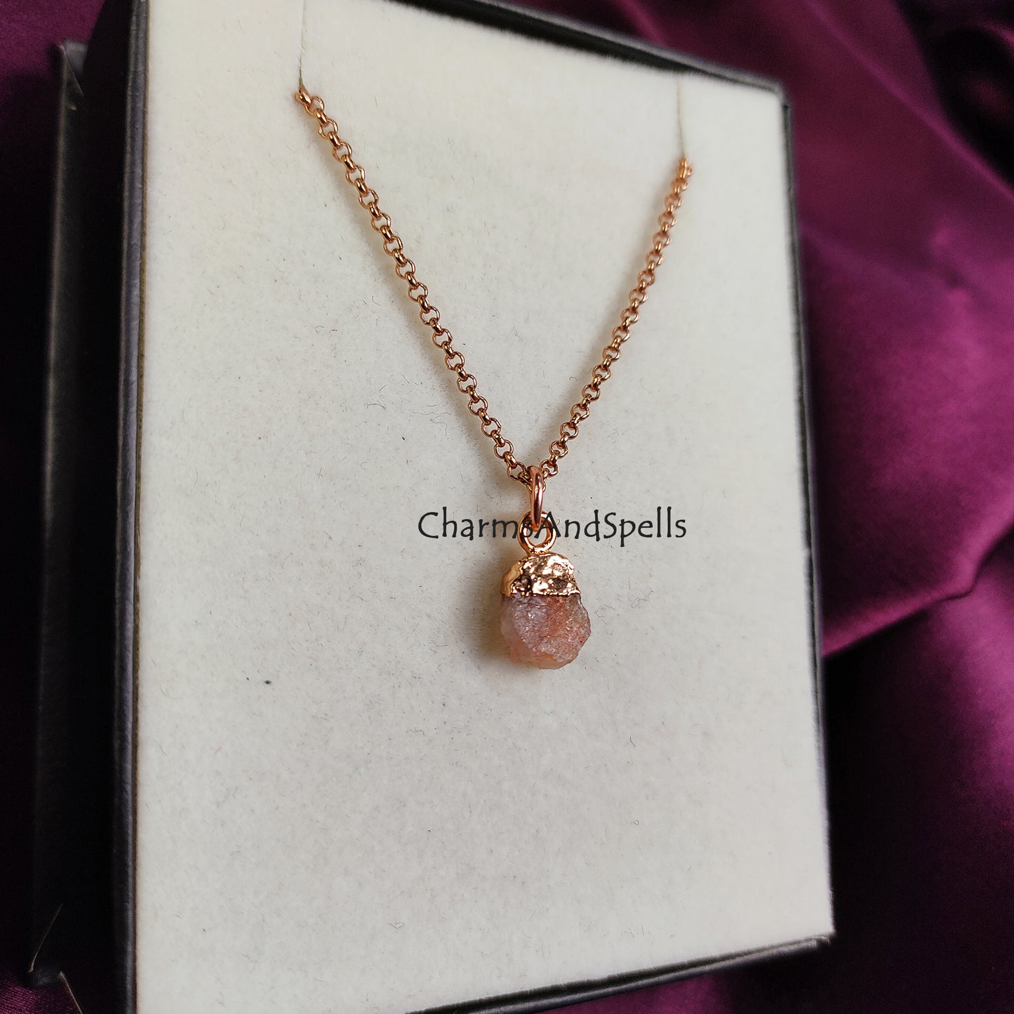 Raw Sunstone Necklace | Natural Gemstone Pendant Gold Plated Boho Jewelry