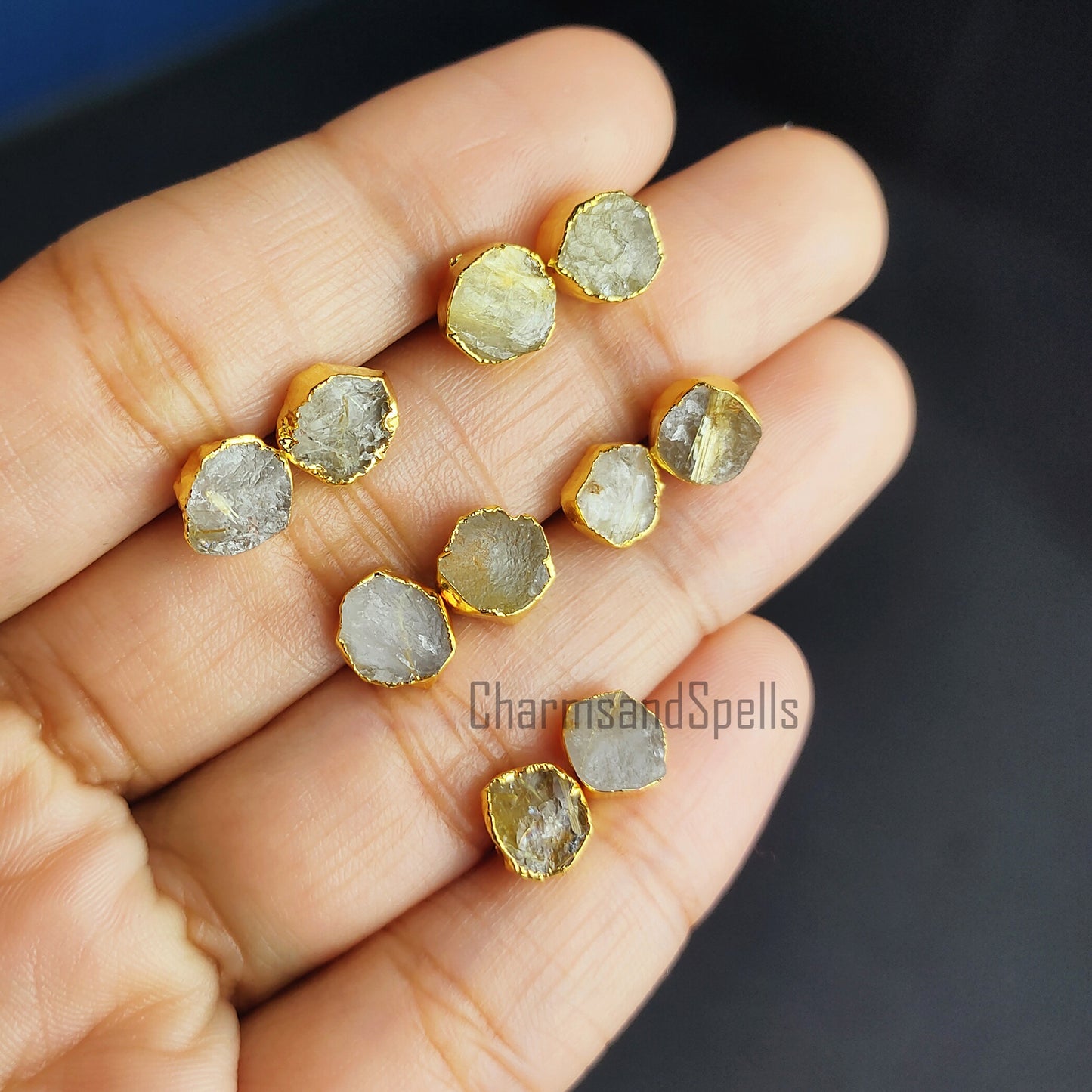 Raw Golden Rutile Stud Earrings | Tiny Rose Gold Plated Rough Crystal Jewelry