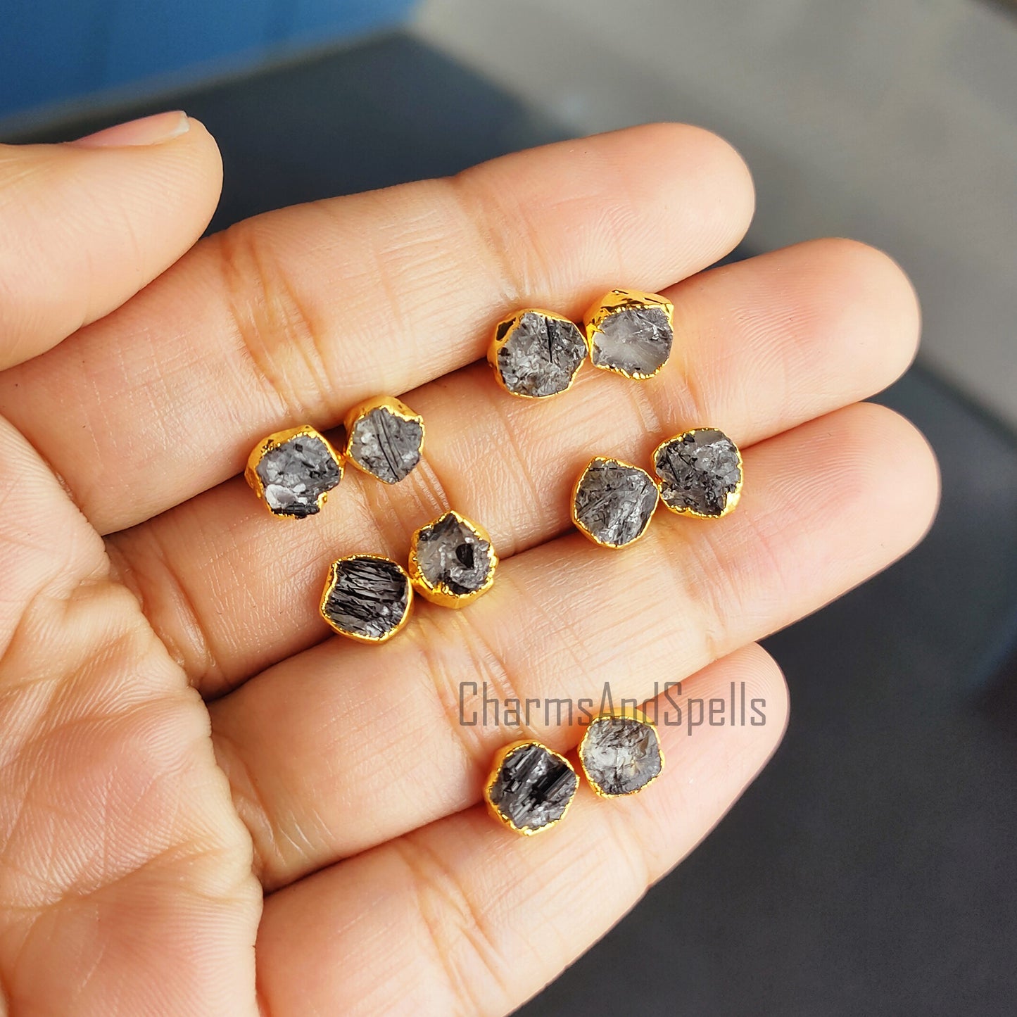 Raw Black Rutile Stud Earrings | Tiny Silver Plated Crystal Boho Gemstone Jewelry