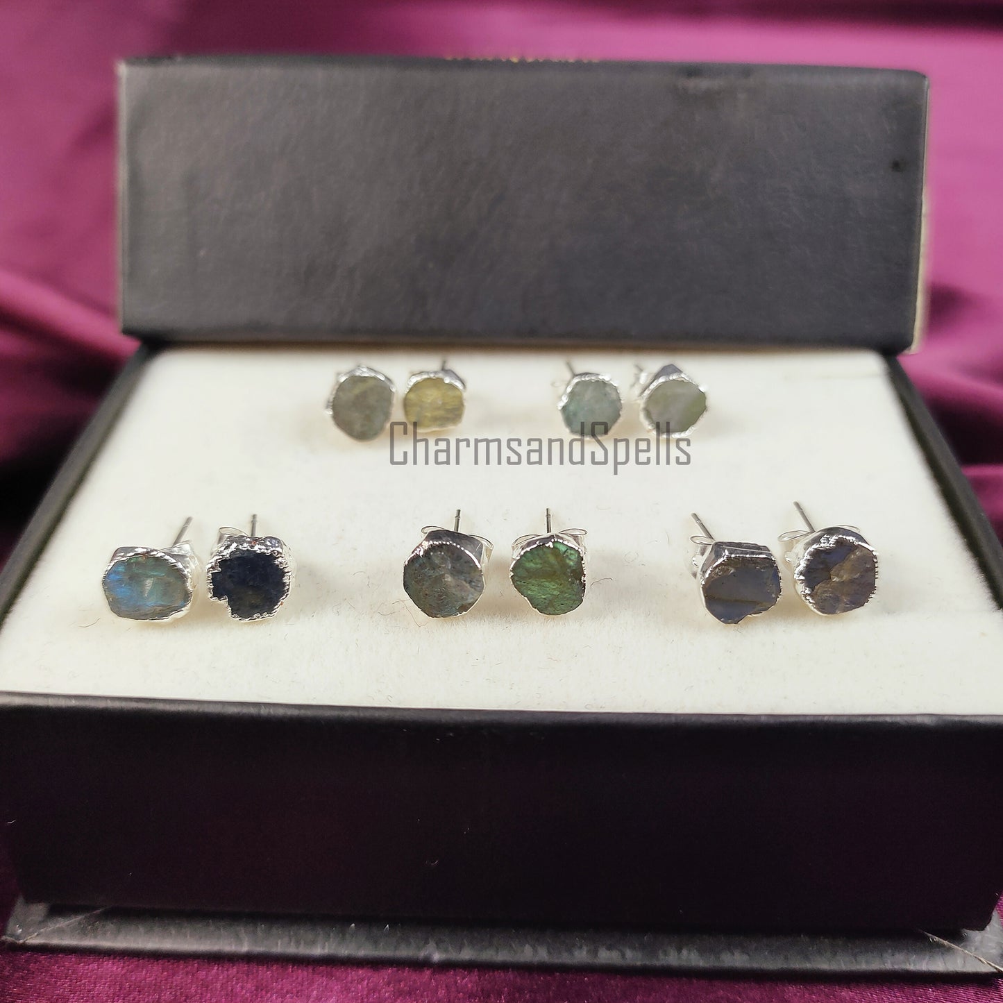 Raw Blue Fire Labradorite Stud Earrings | Natural Crystal Earrings Healing Stone