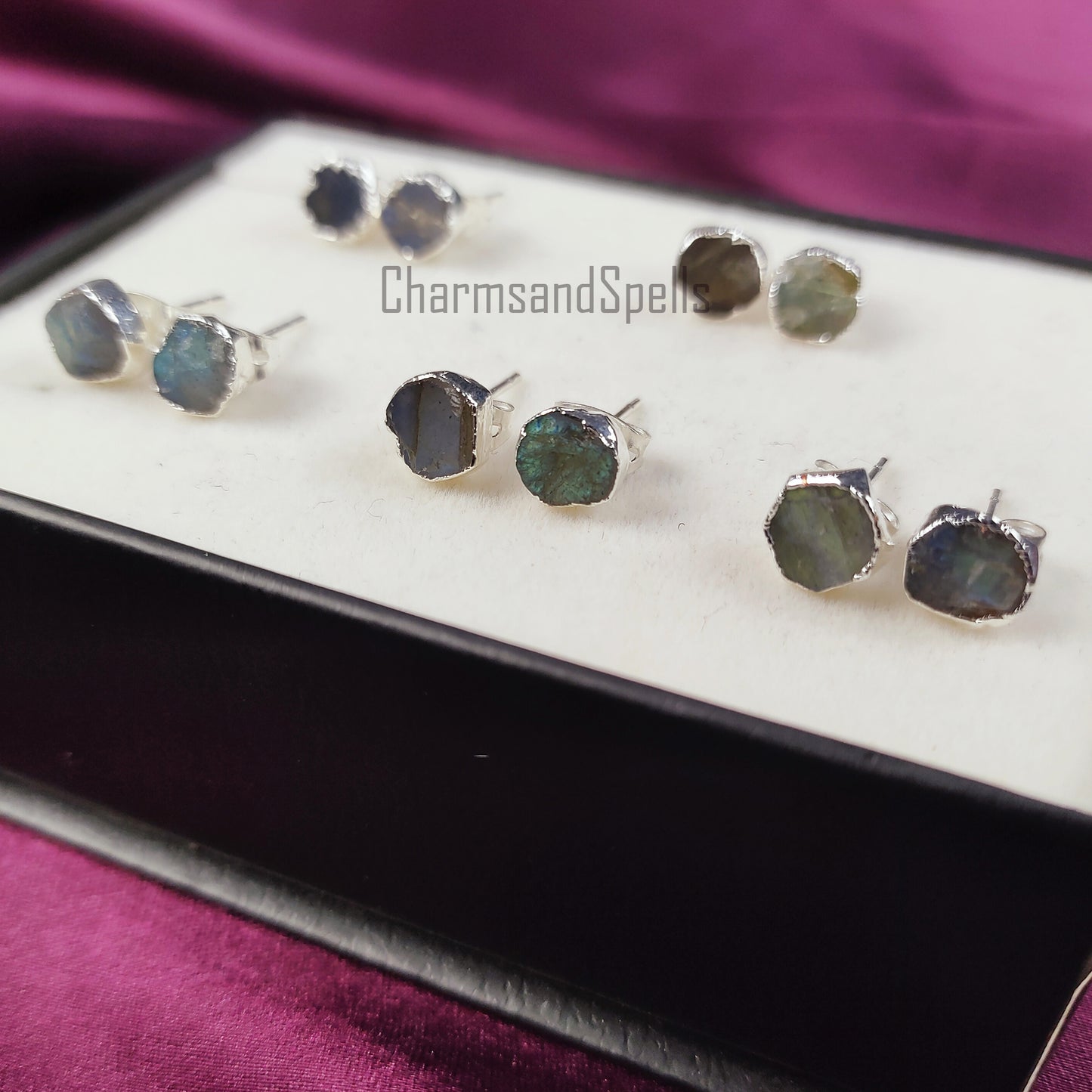 Raw Blue Fire Labradorite Stud Earrings | Natural Crystal Earrings Healing Stone