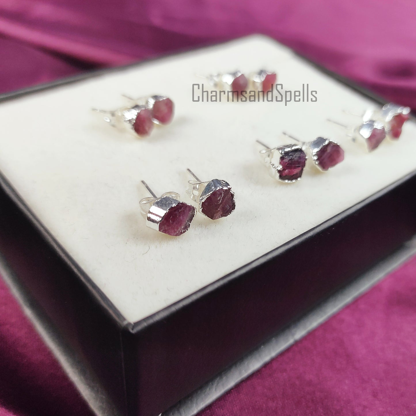 Raw Pink Tourmaline Stud Earrings| Tiny Gold Plated Gemstone Jewelry