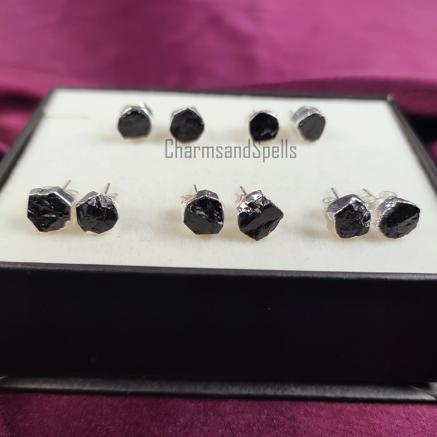 Raw Black Tourmaline Stud Earrings | Natural Crystal Protection Earrings