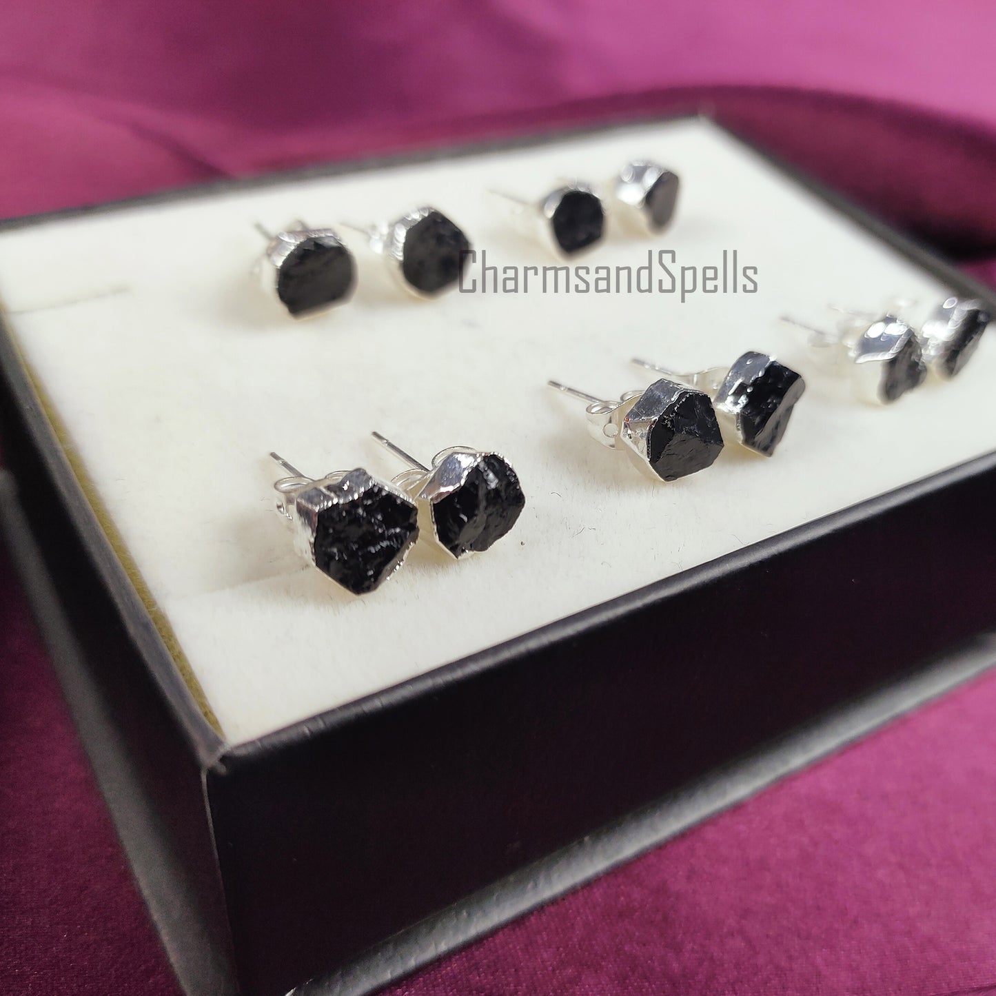 Raw Black Tourmaline Stud Earrings | Natural Crystal Protection Earrings