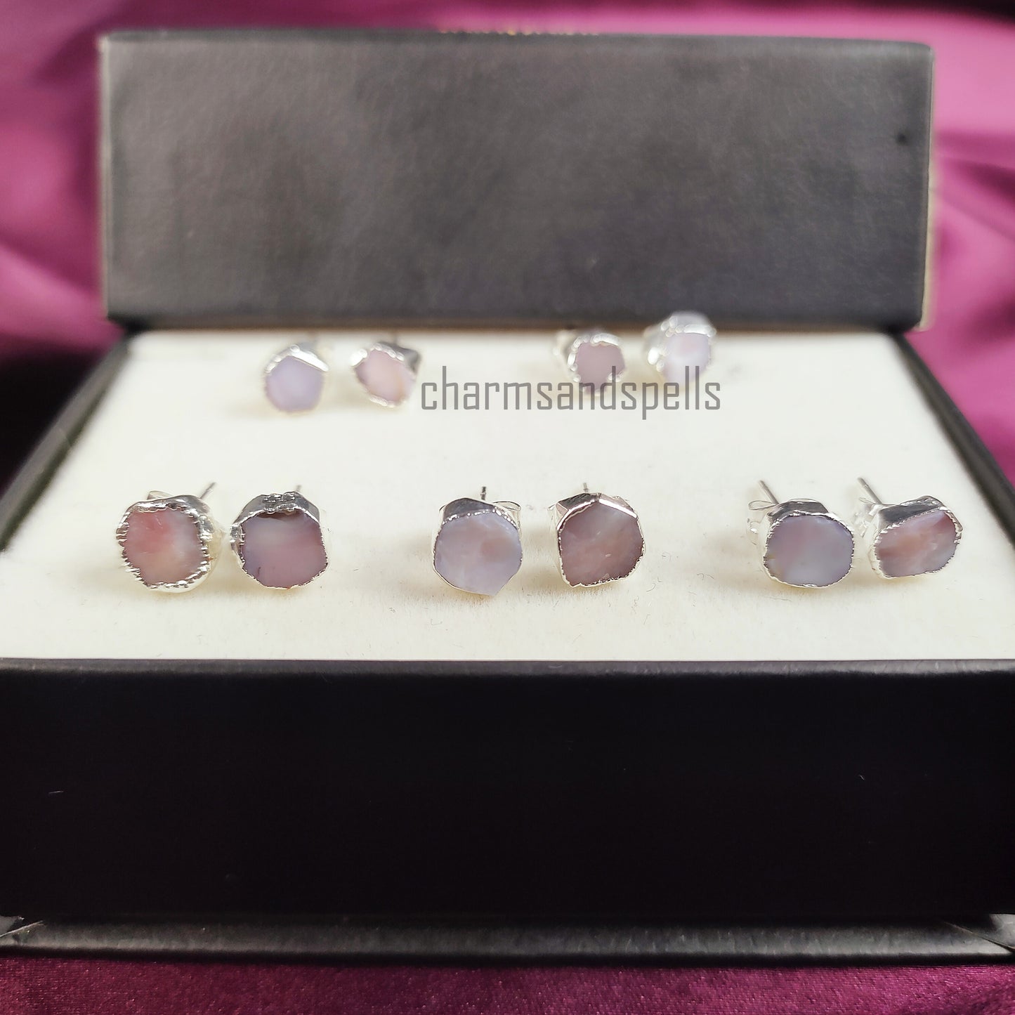 Raw Pink Opal Stud Earrings | Natural Crystal Earrings Healing Stone