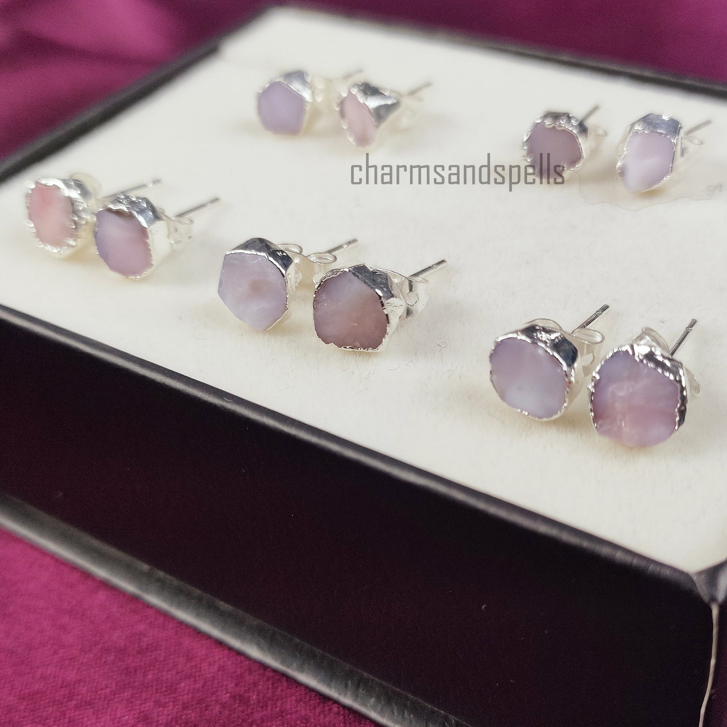 Raw Pink Opal Stud Earrings | Natural Crystal Earrings Healing Stone