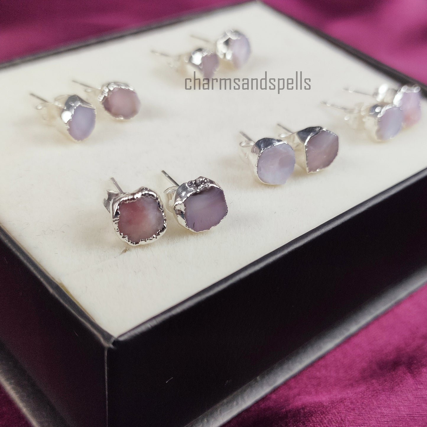 Raw Pink Opal Stud Earrings | Natural Crystal Earrings Healing Stone