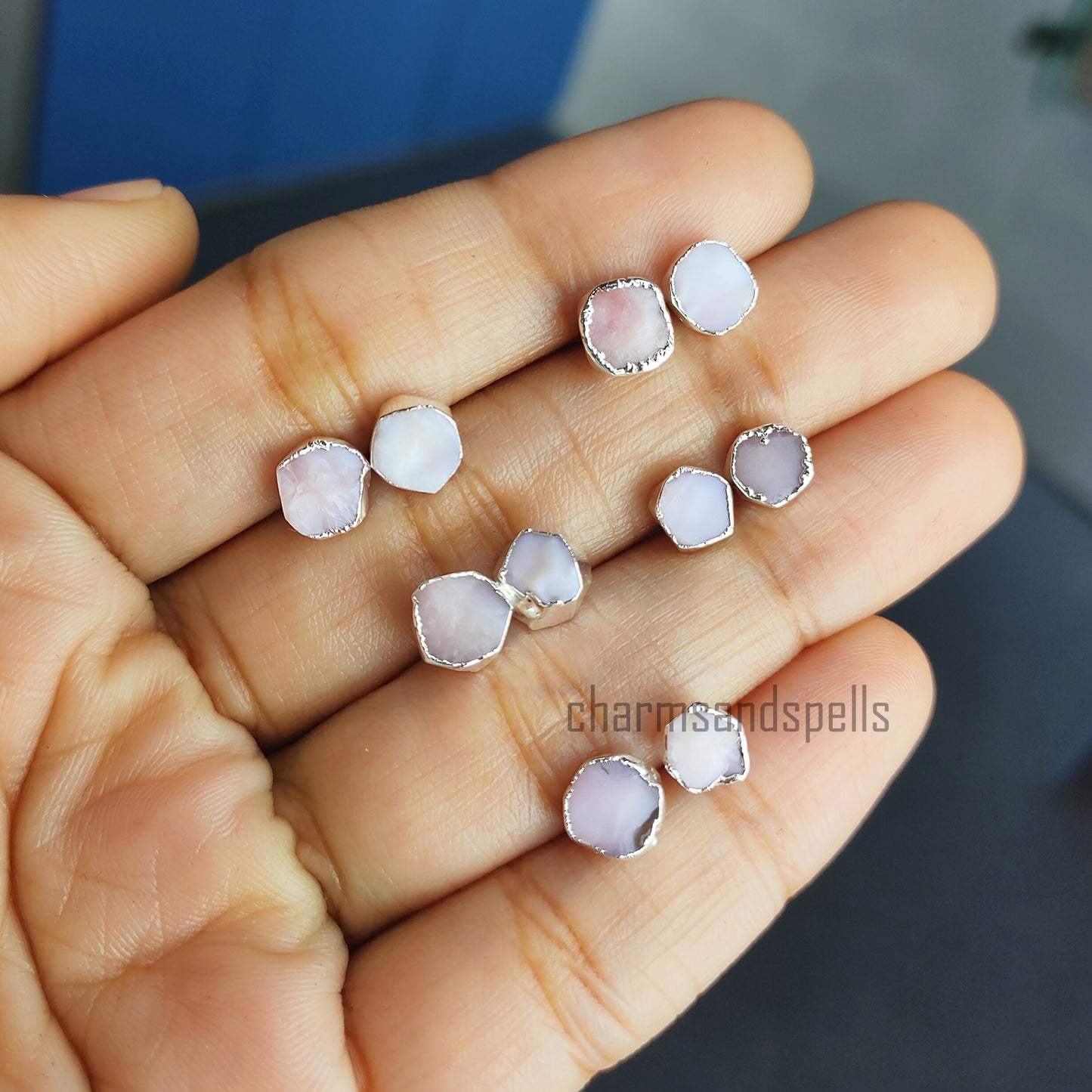 Raw Pink Opal Stud Earrings | Natural Crystal Earrings Healing Stone