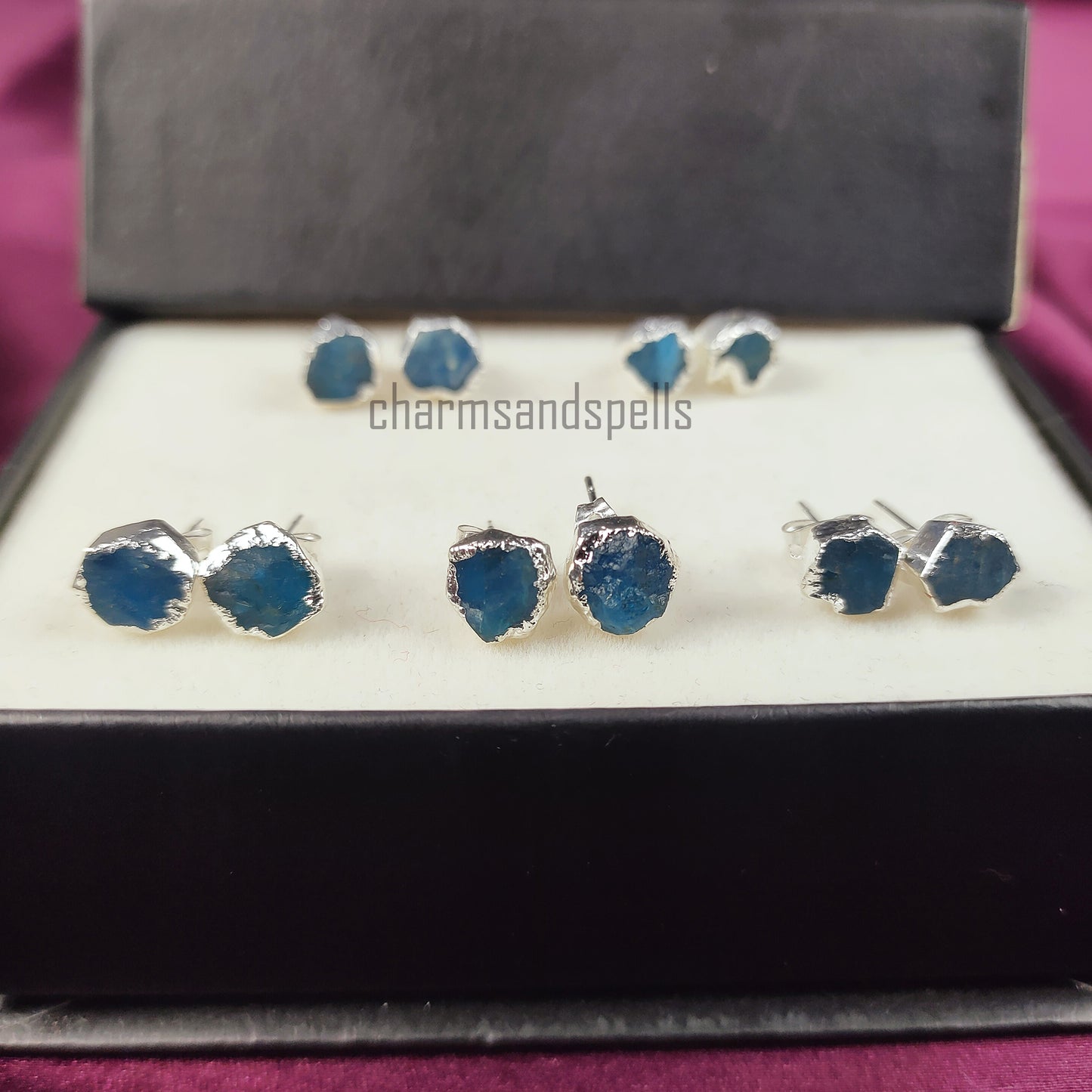 Raw Neon Apatite Stud Earrings | Natural Crystal Earrings Healing Stone