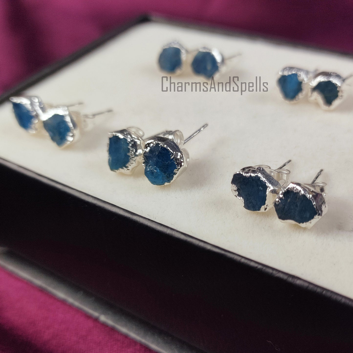 Raw Neon Apatite Stud Earrings | Natural Crystal Earrings Healing Stone