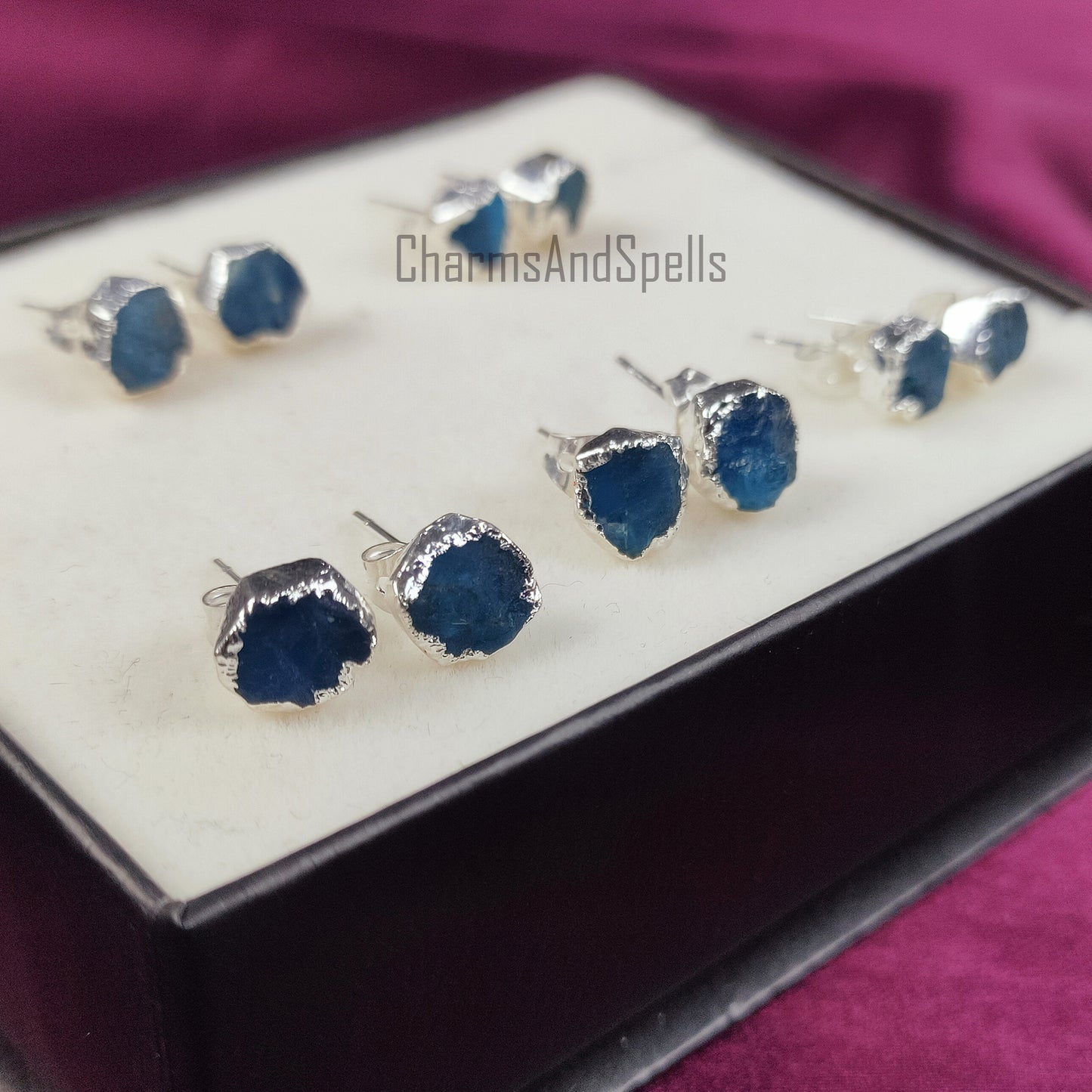 Raw Neon Apatite Stud Earrings | Natural Crystal Earrings Healing Stone