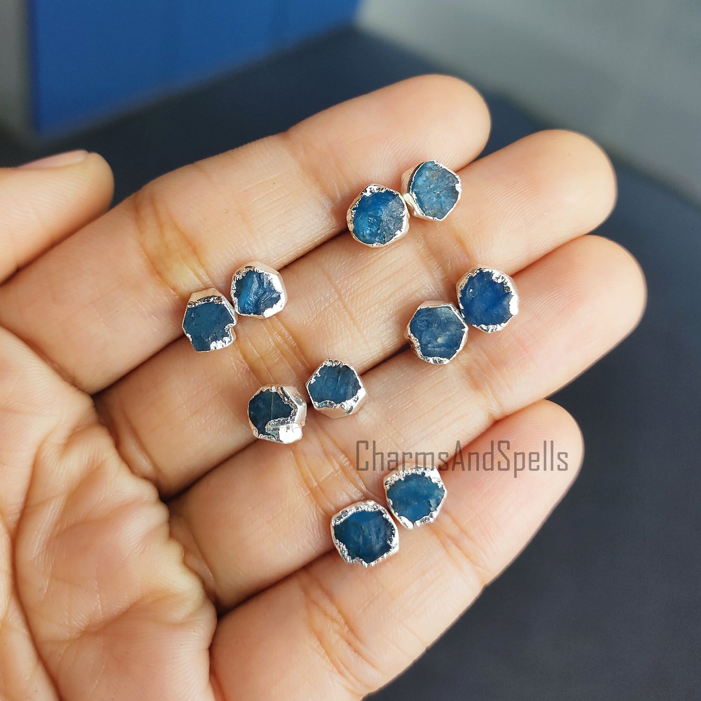 Raw Neon Apatite Stud Earrings | Natural Crystal Earrings Healing Stone