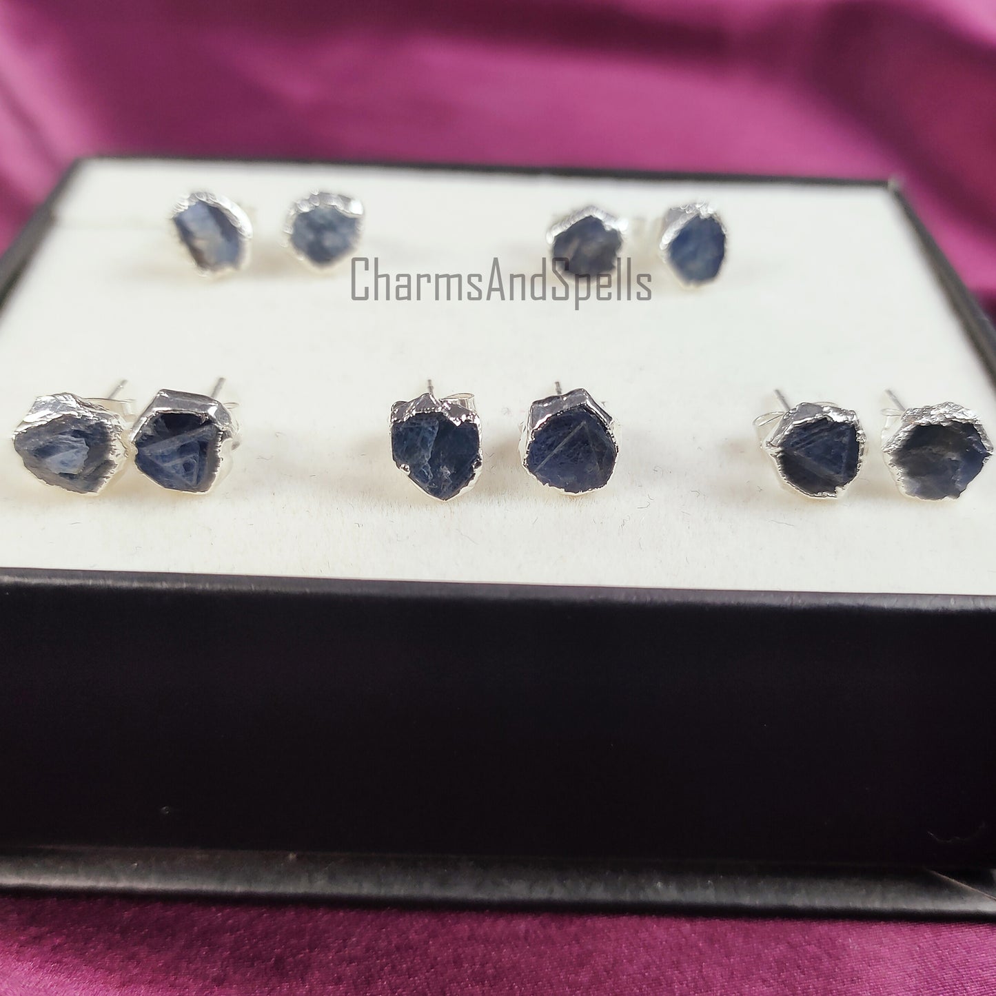 Raw Sapphire Stud Earrings| Real Gemstone Jewelry| September Birthstone