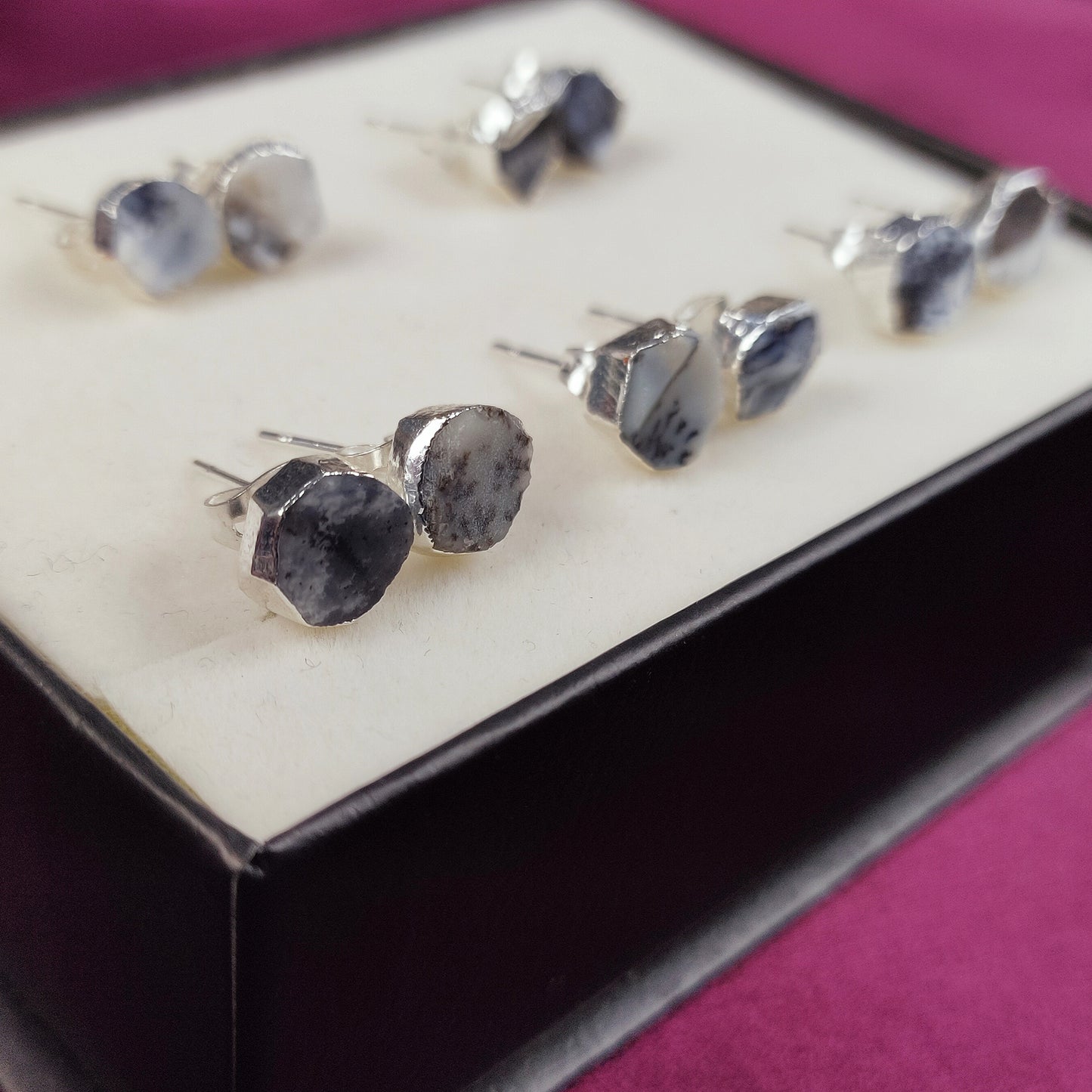 Raw Dendrite Opal Stud Earrings | Natural Crystal Earrings Healing Stone