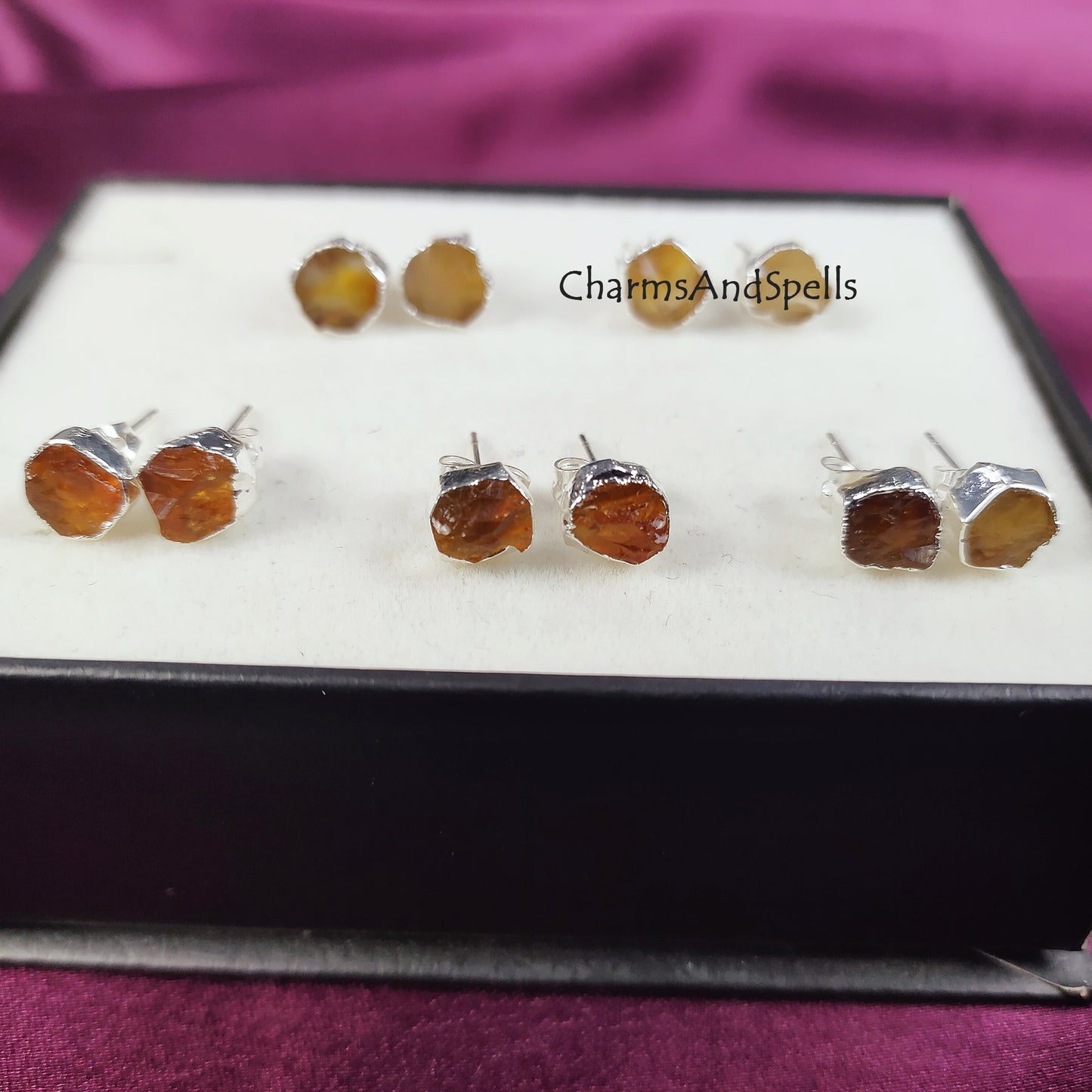 Raw Citrine Stud Earrings| Rough Crystal Gemstone Jewelry| Handmade Boho Earrings
