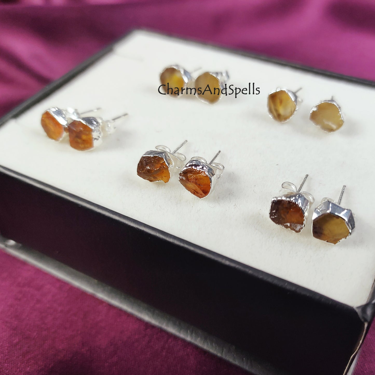 Raw Citrine Stud Earrings| Rough Crystal Gemstone Jewelry| Handmade Boho Earrings