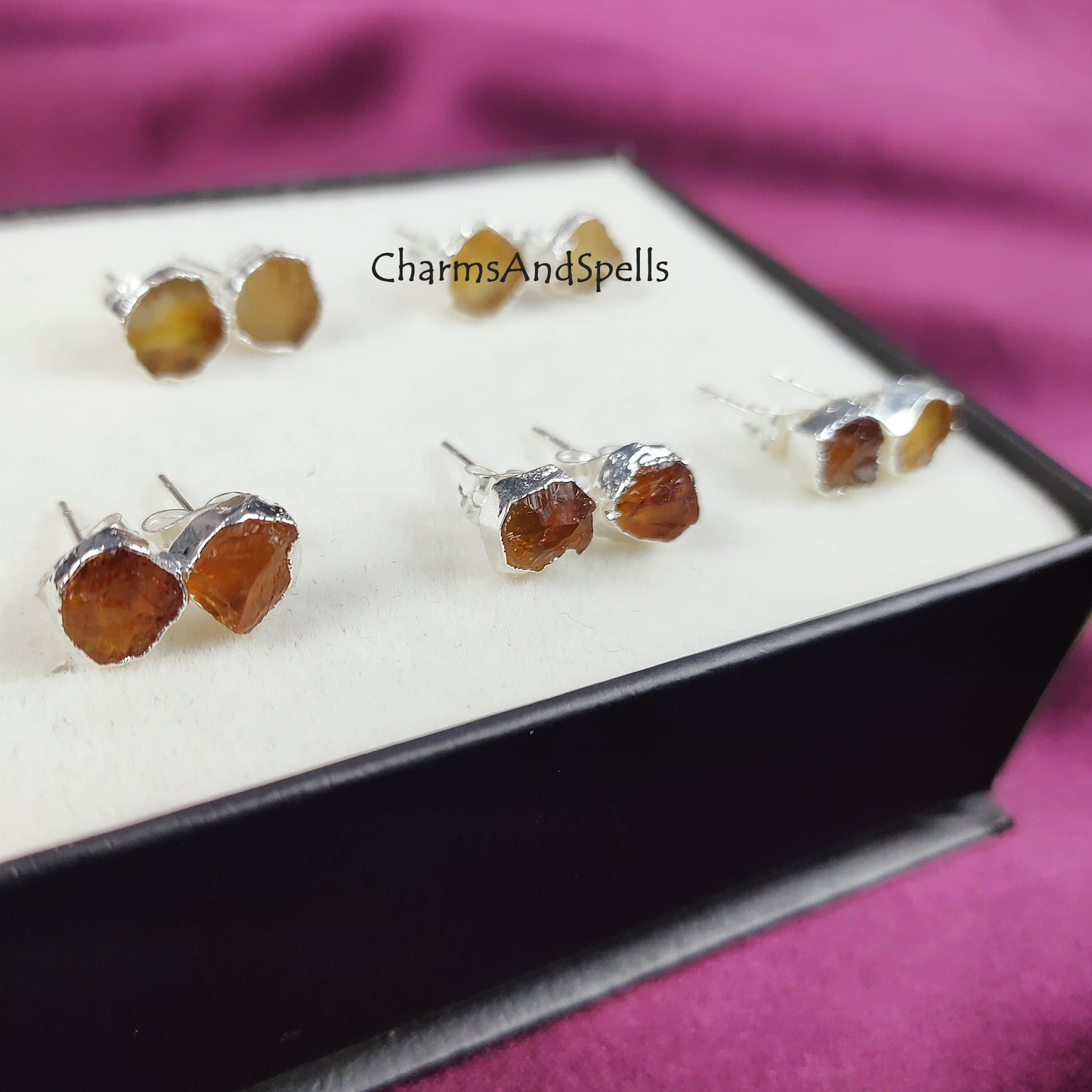 Raw Citrine Stud Earrings| Rough Crystal Gemstone Jewelry| Handmade Boho Earrings