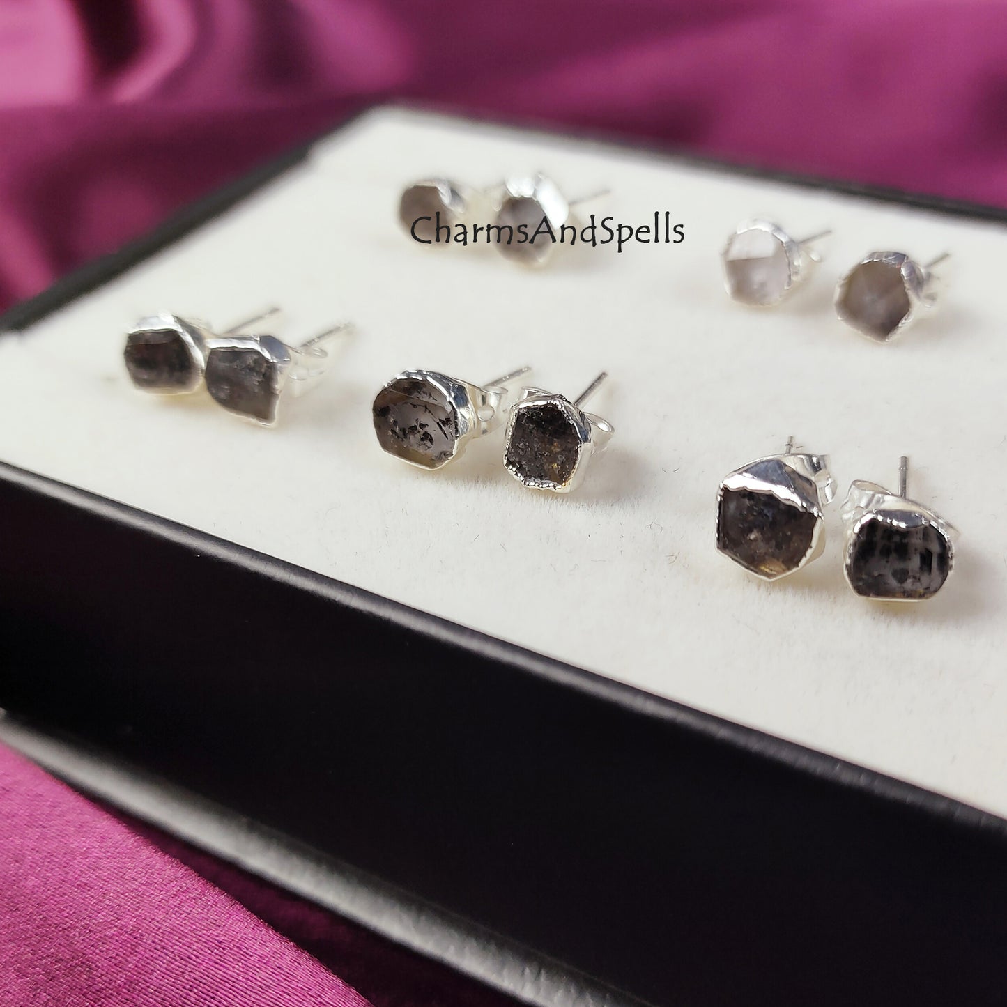 Tiny Herkimer Diamond Stud Earrings| Dainty Gold Electroplated Minimalist Jewelry