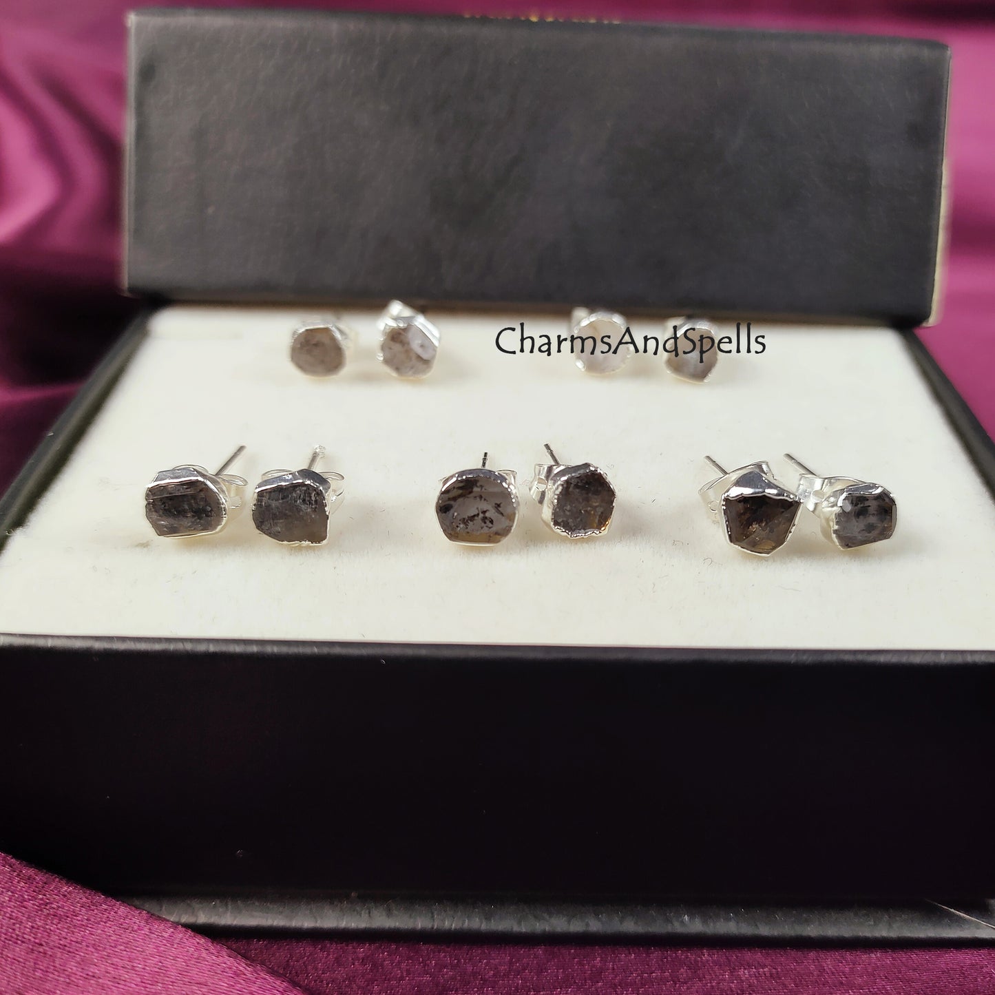 Tiny Herkimer Diamond Stud Earrings| Dainty Gold Electroplated Minimalist Jewelry