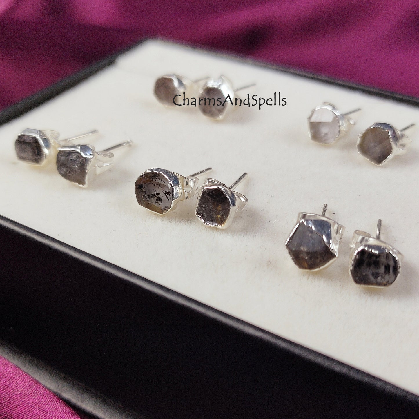 Tiny Herkimer Diamond Stud Earrings| Dainty Gold Electroplated Minimalist Jewelry