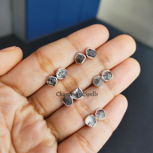 Tiny Herkimer Diamond Stud Earrings| Dainty Gold Electroplated Minimalist Jewelry