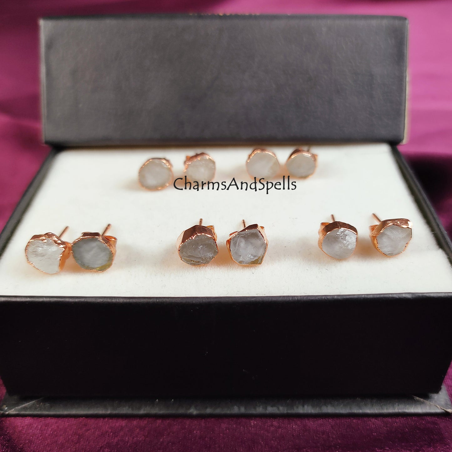 Raw Clear Quartz Stud Earrings | Natural Crystal Earrings Healing Stone