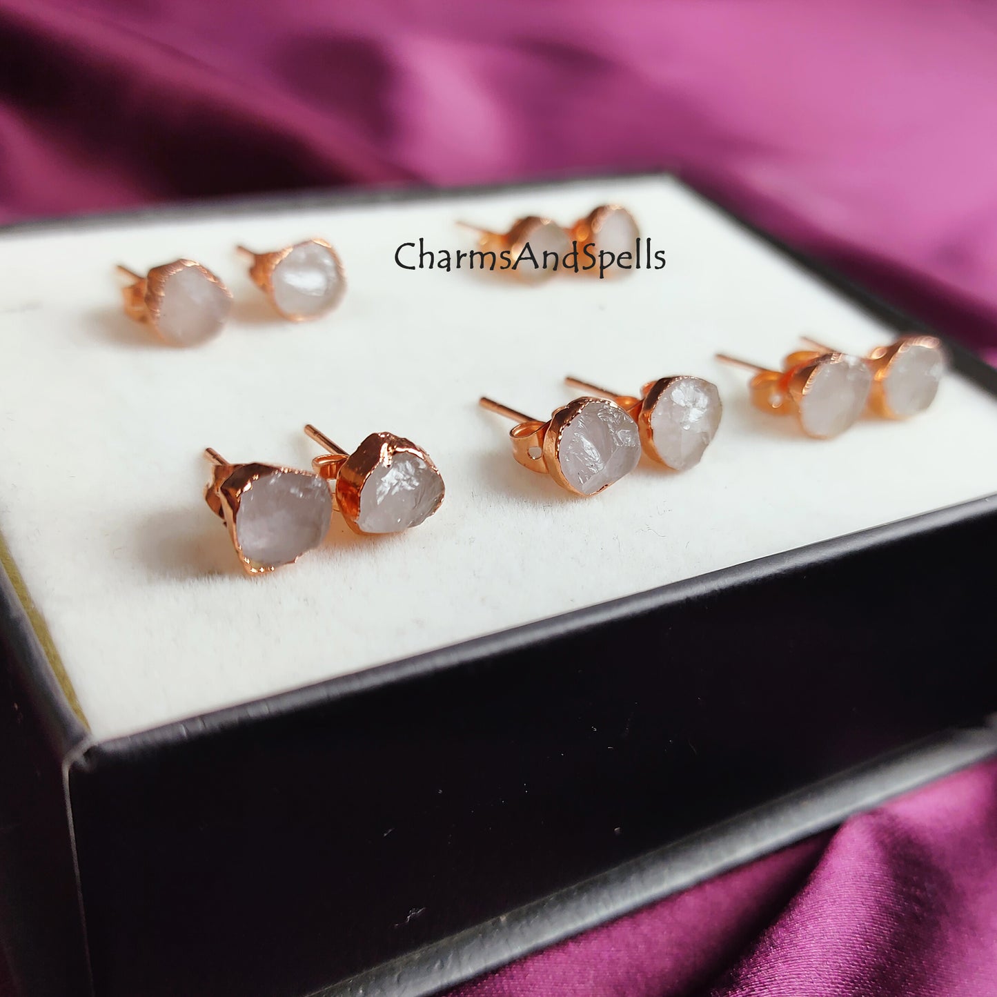 Raw Rose Quartz Stud Earrings| Pink Quartz Gemstone Jewelry| Dainty Stone Earrings