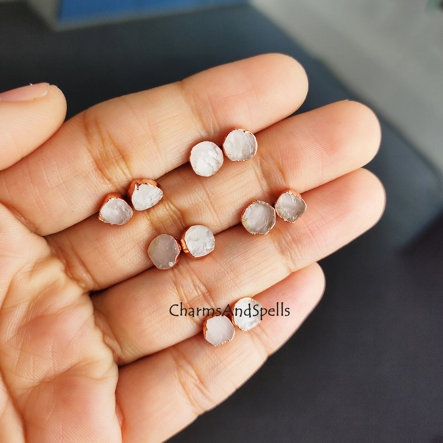 Raw Rose Quartz Stud Earrings| Pink Quartz Gemstone Jewelry| Dainty Stone Earrings