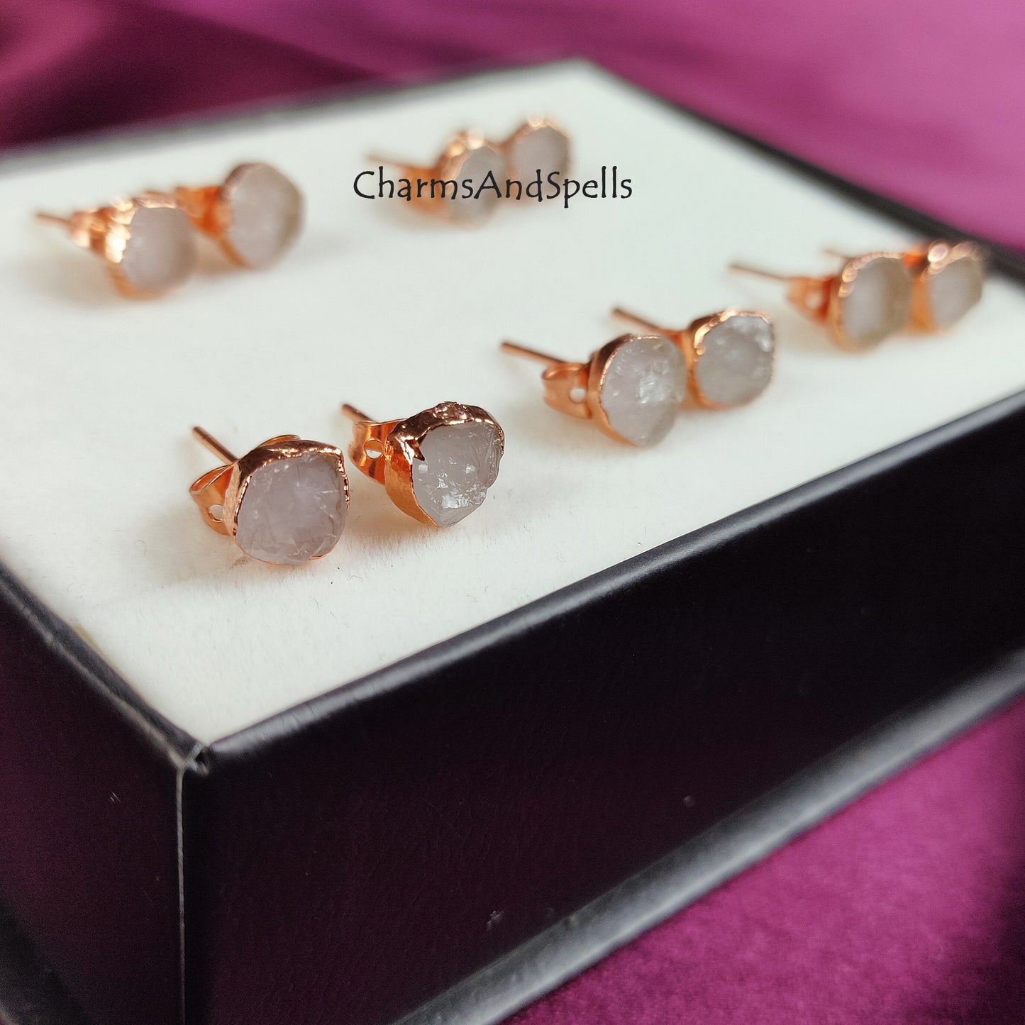 Raw Rose Quartz Stud Earrings| Pink Quartz Gemstone Jewelry| Dainty Stone Earrings