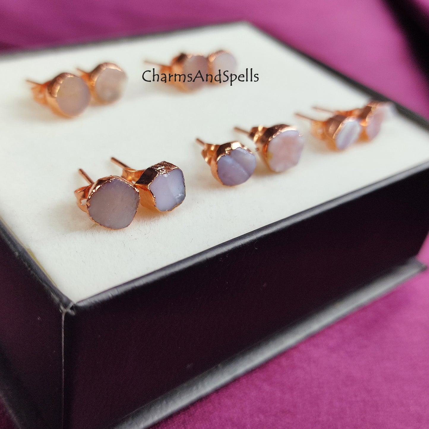 Raw Pink Opal Stud Earrings | Natural Crystal Earrings Healing Stone