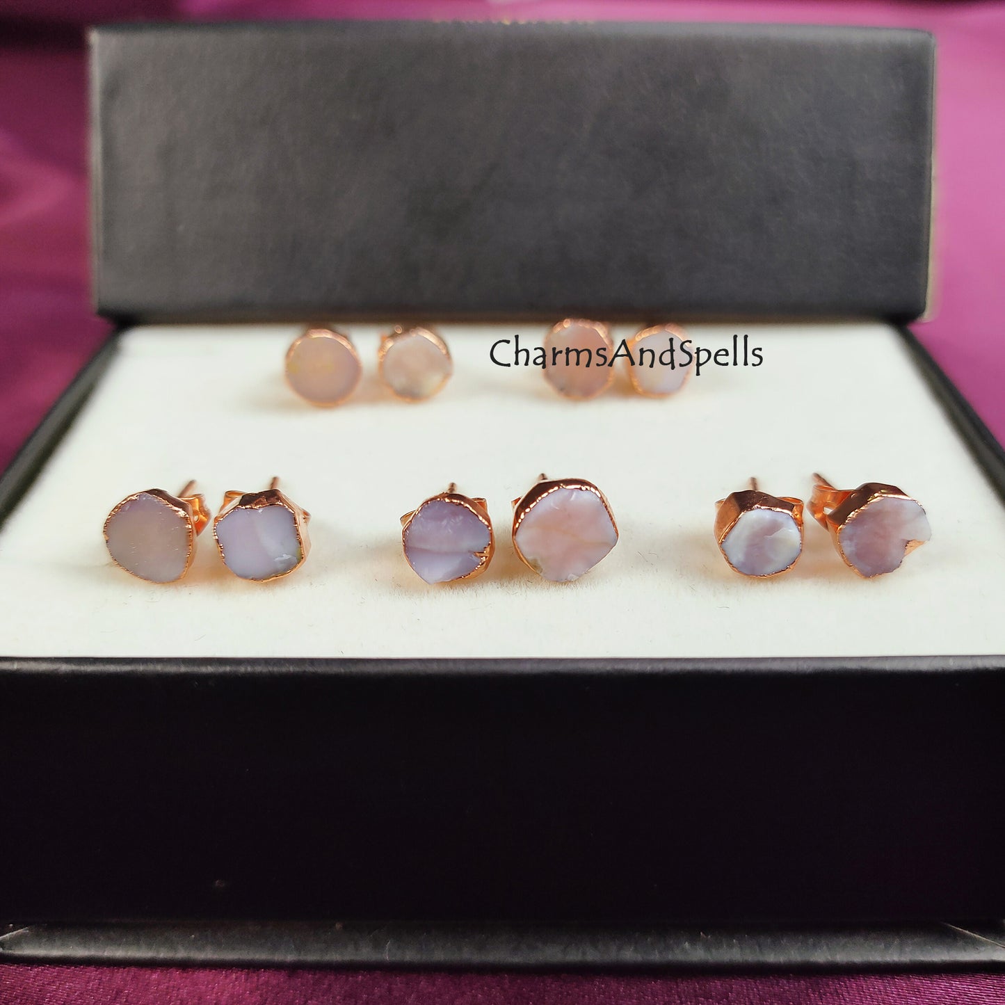 Raw Pink Opal Stud Earrings | Natural Crystal Earrings Healing Stone