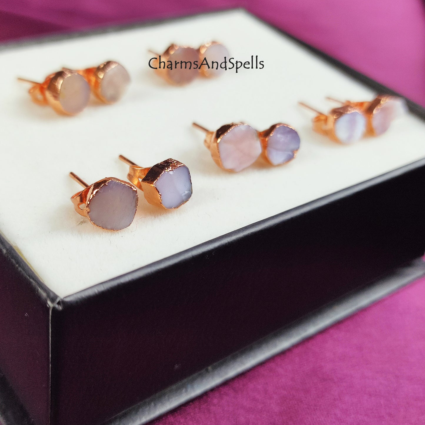 Raw Pink Opal Stud Earrings | Natural Crystal Earrings Healing Stone