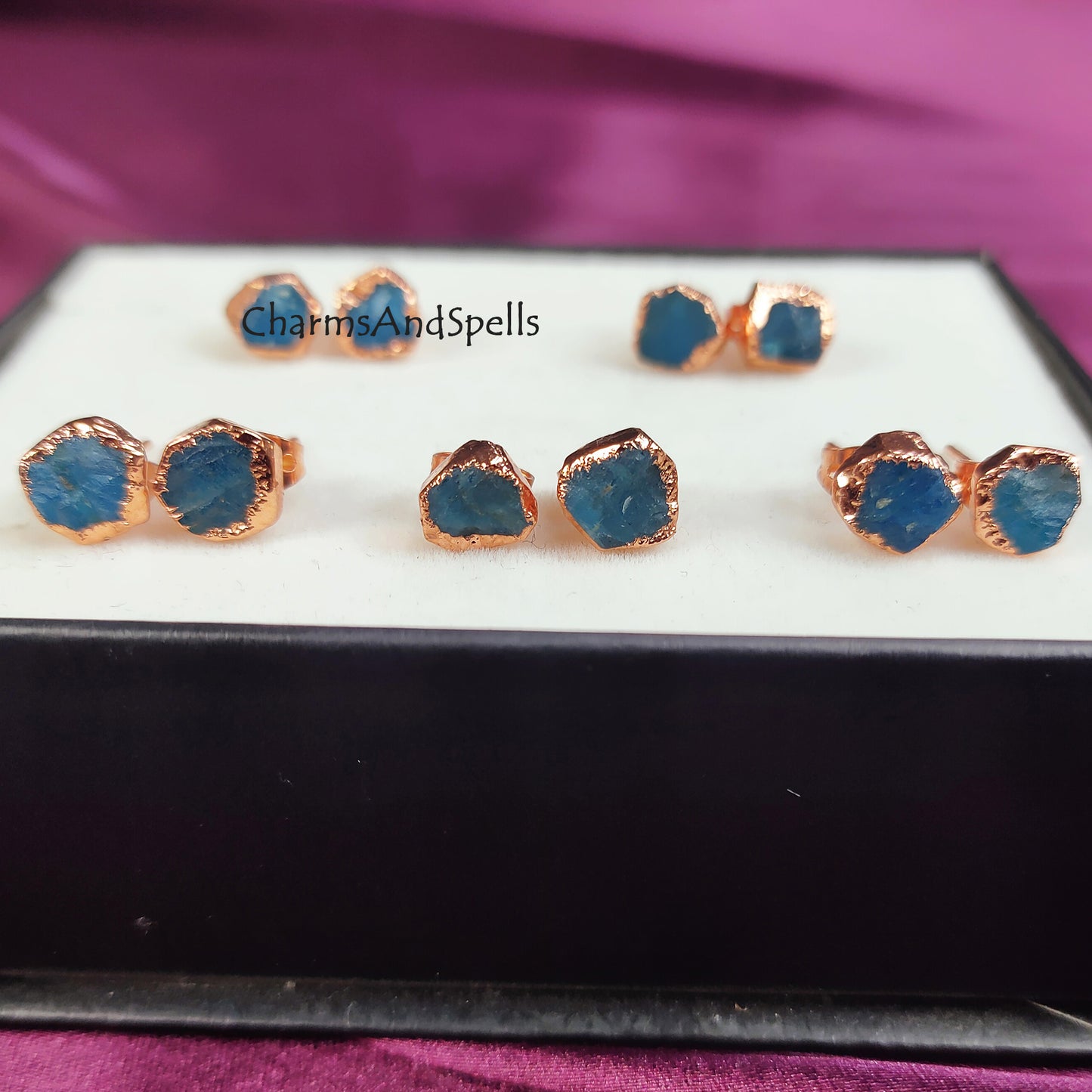 Raw Neon Apatite Stud Earrings | Natural Crystal Earrings Healing Stone