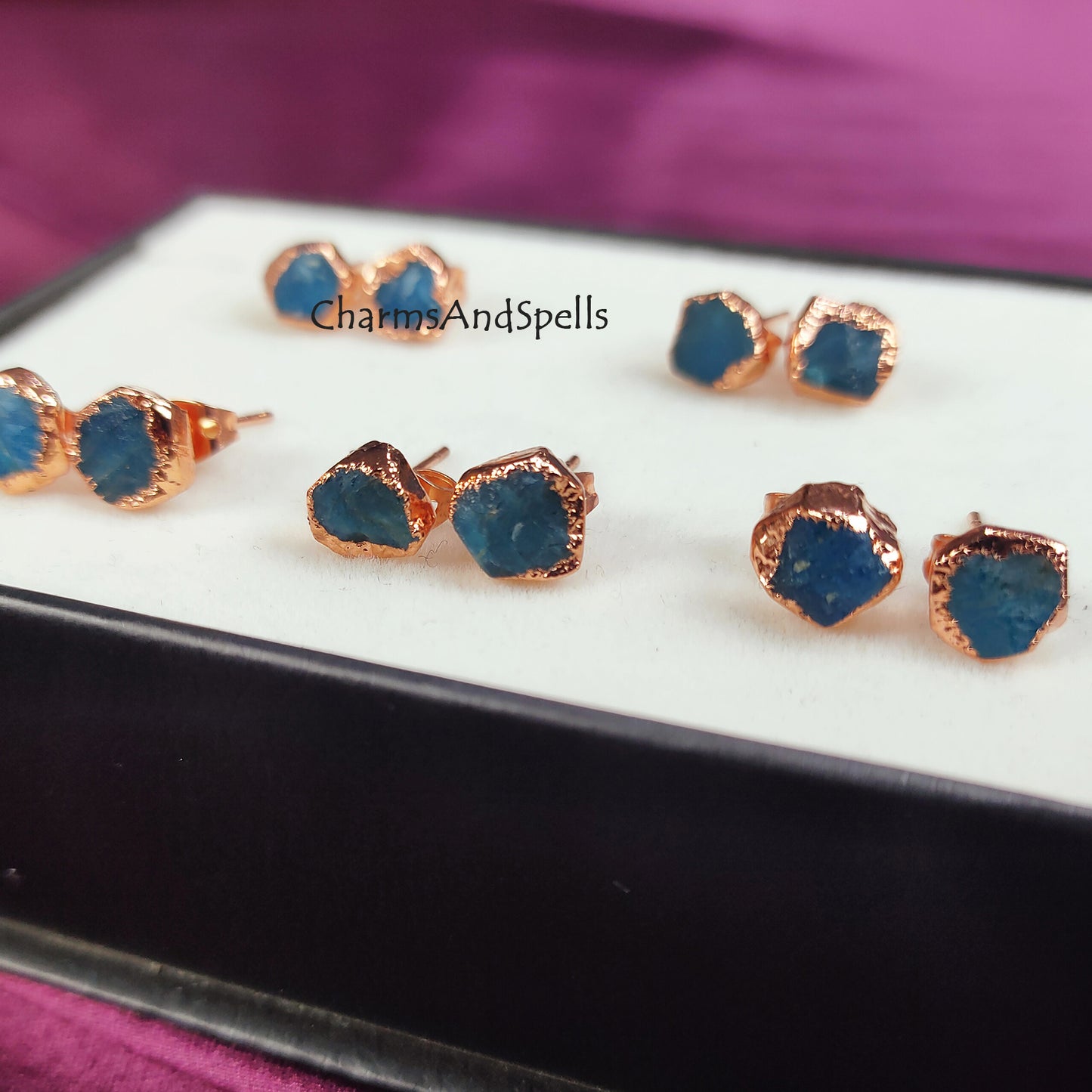 Raw Neon Apatite Stud Earrings | Natural Crystal Earrings Healing Stone