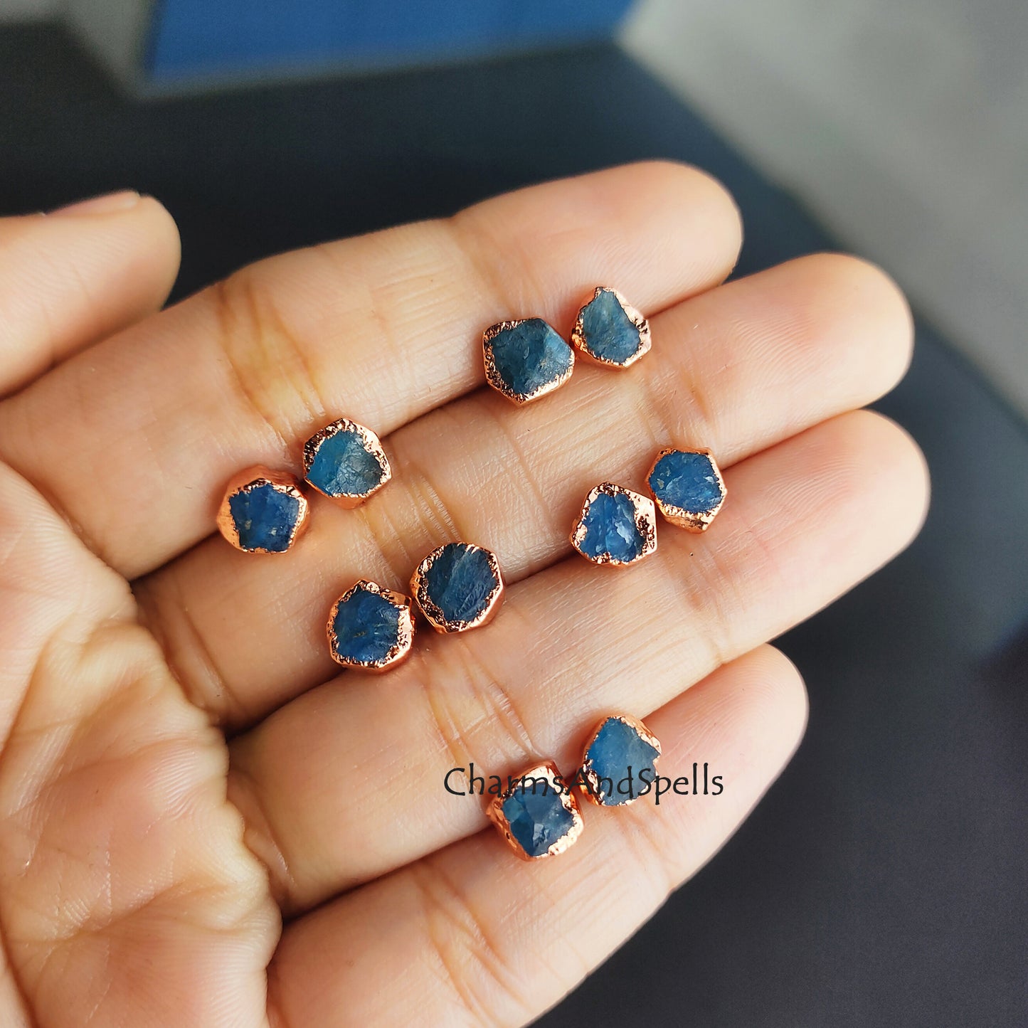 Raw Neon Apatite Stud Earrings | Natural Crystal Earrings Healing Stone