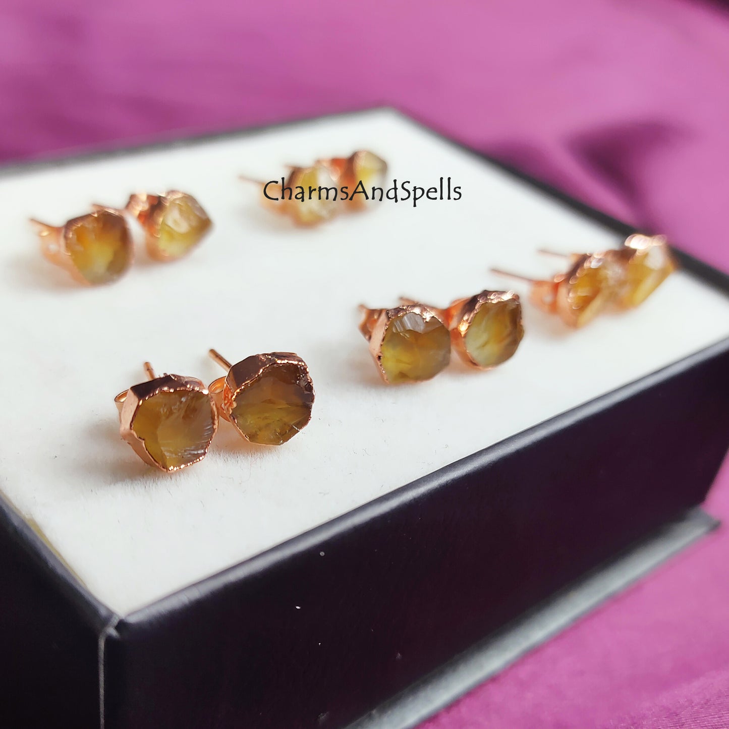 Raw Citrine Stud Earrings| Rough Crystal Gemstone Jewelry| Handmade Boho Earrings