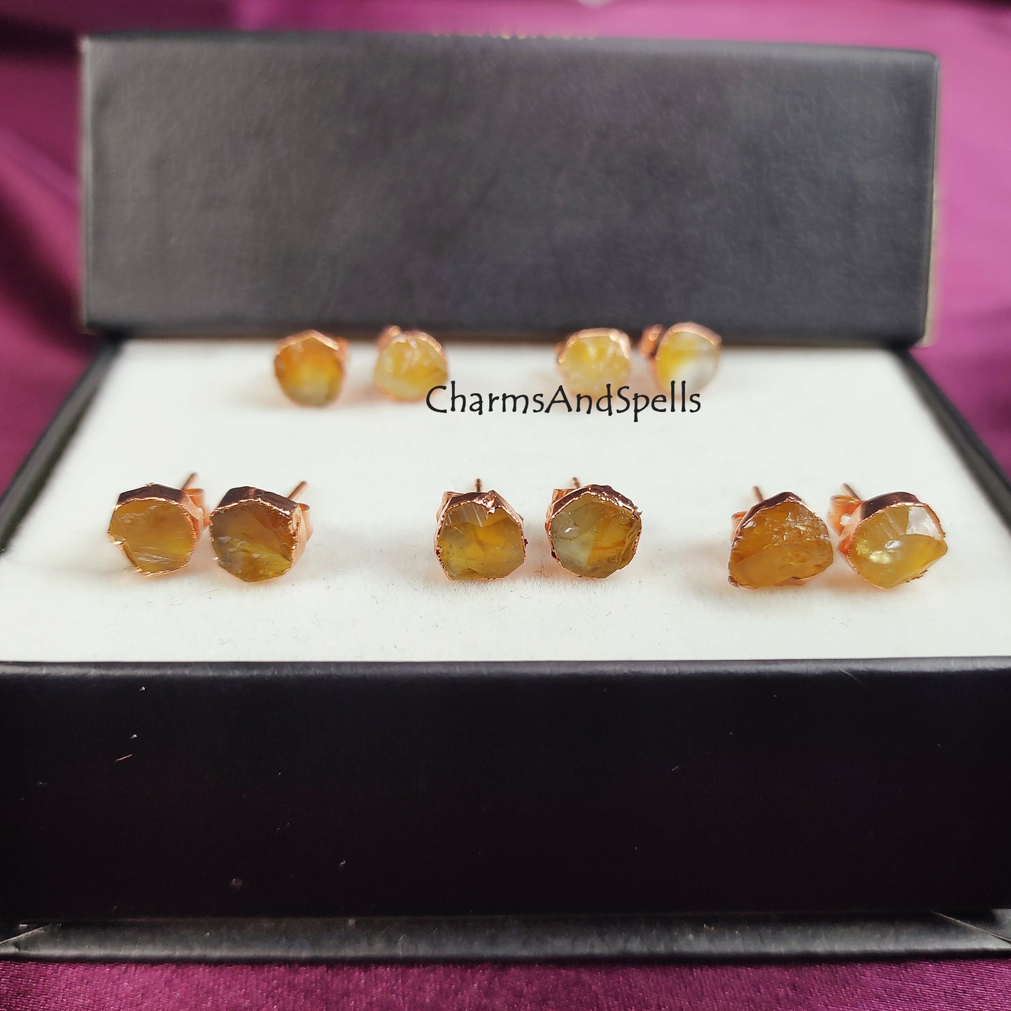 Raw Citrine Stud Earrings| Rough Crystal Gemstone Jewelry| Handmade Boho Earrings