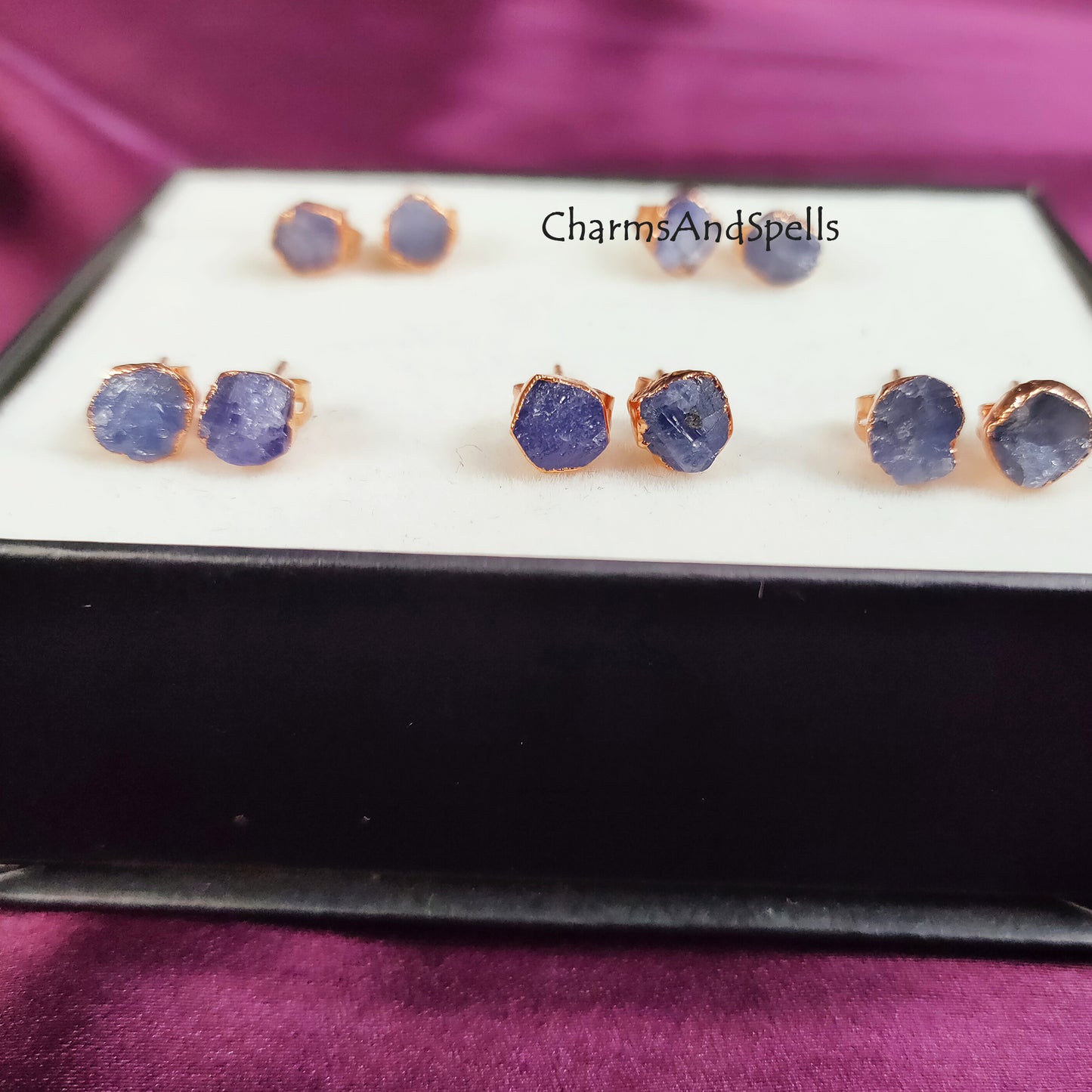 Raw Tanzanite Stud Earrings| Tiny Crystal Gemstone Jewelry| Bridesmaid Gift