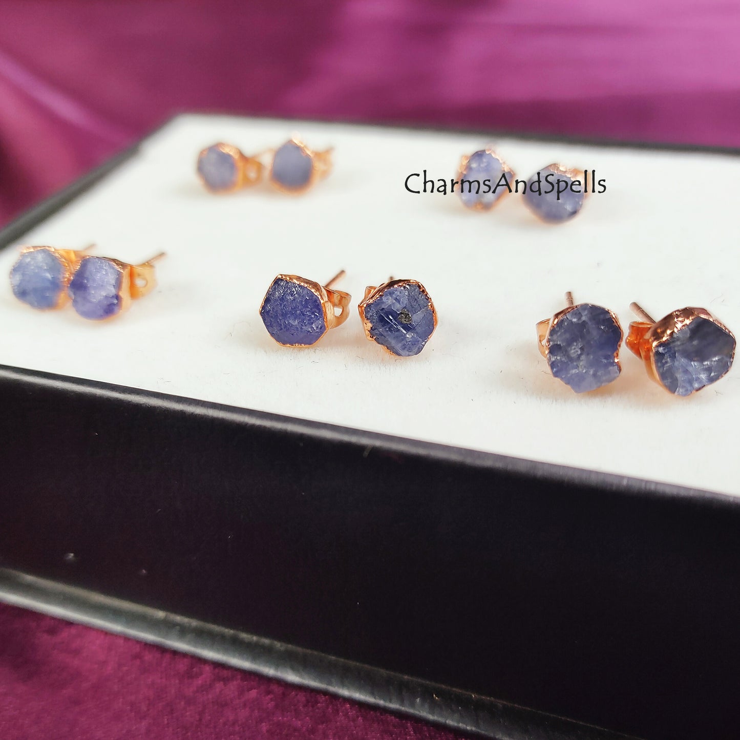 Raw Tanzanite Stud Earrings| Tiny Crystal Gemstone Jewelry| Bridesmaid Gift